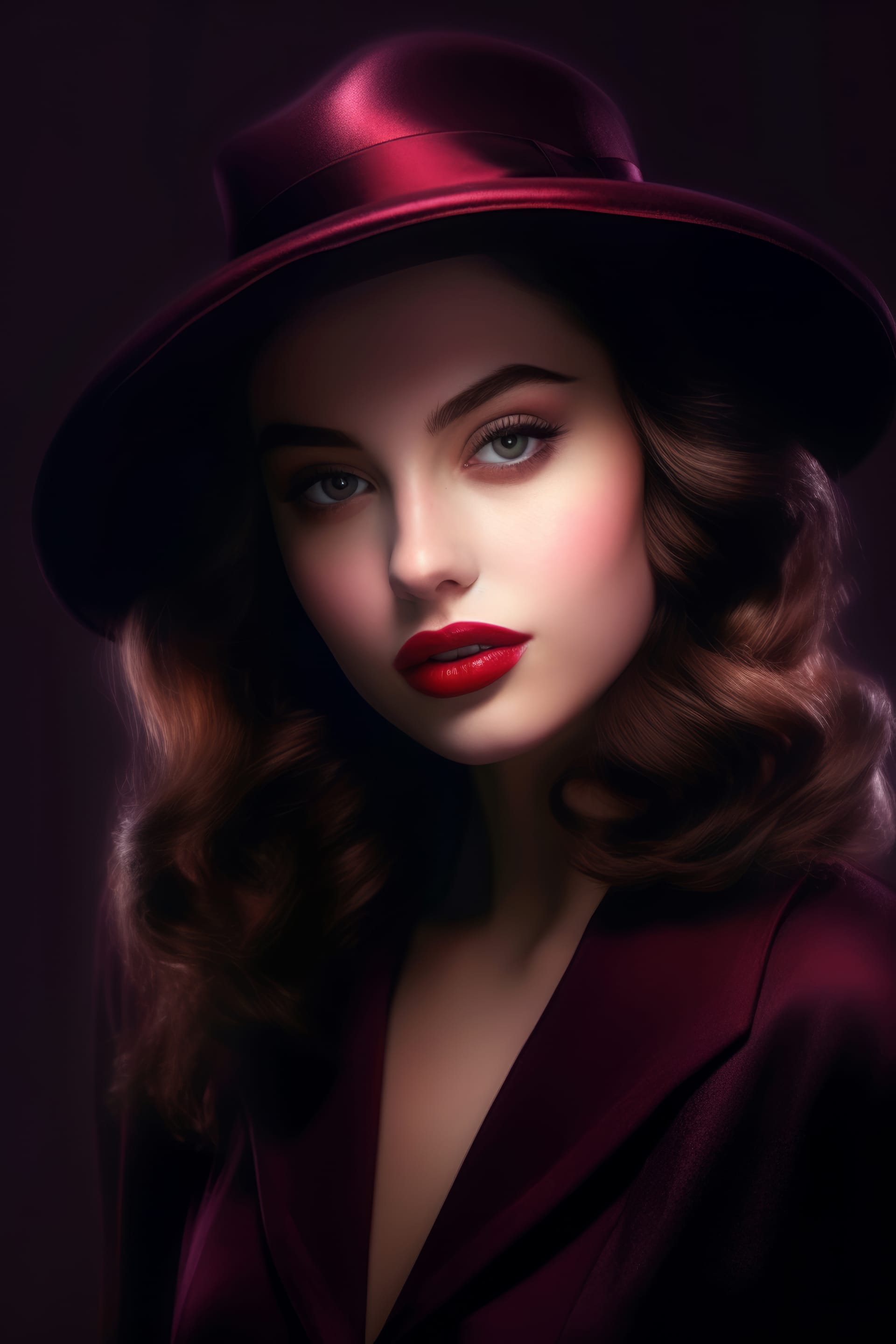 Beautiful woman with red hat red lipstick