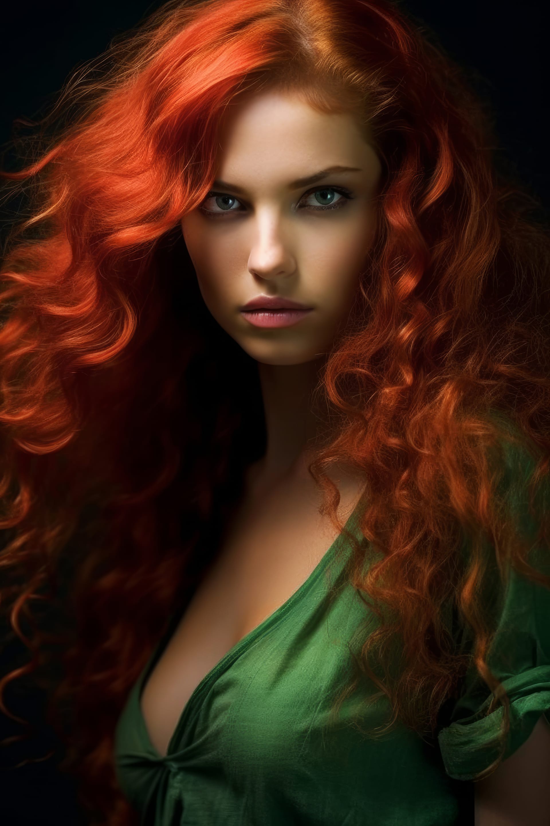 Young woman with beautiful orange hair green eyes