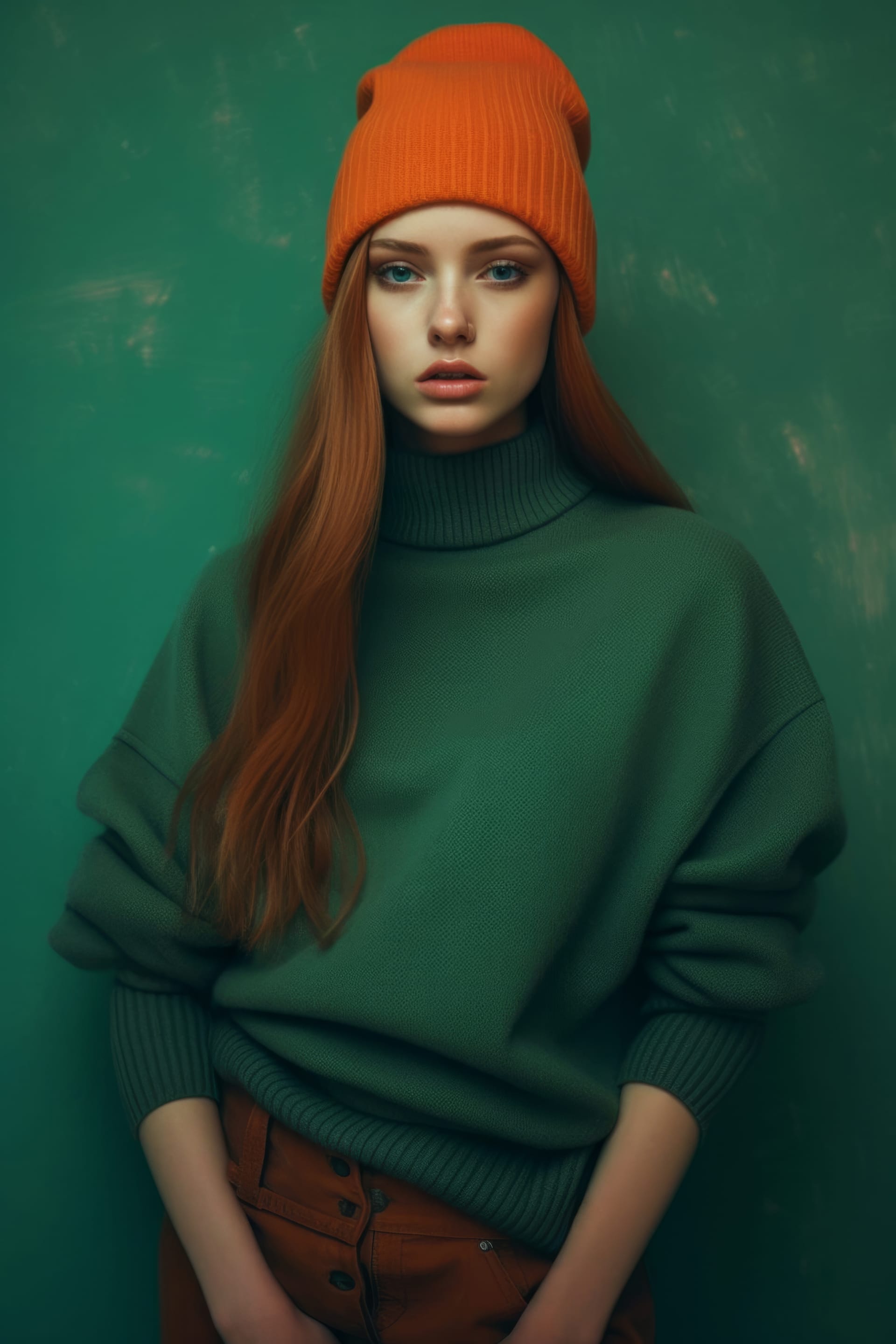 Girl with green sweater green sweater
