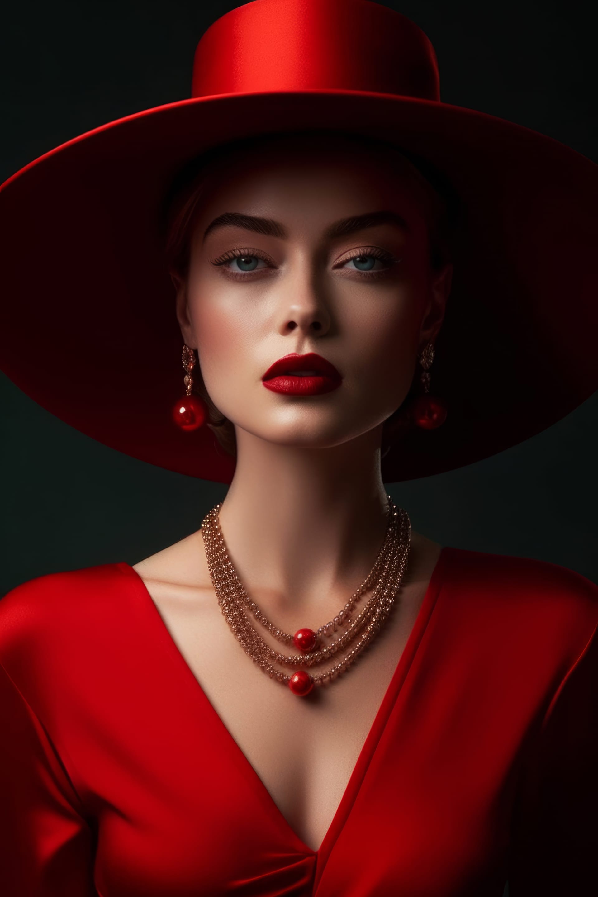 Woman red hat red lipstick excellent image