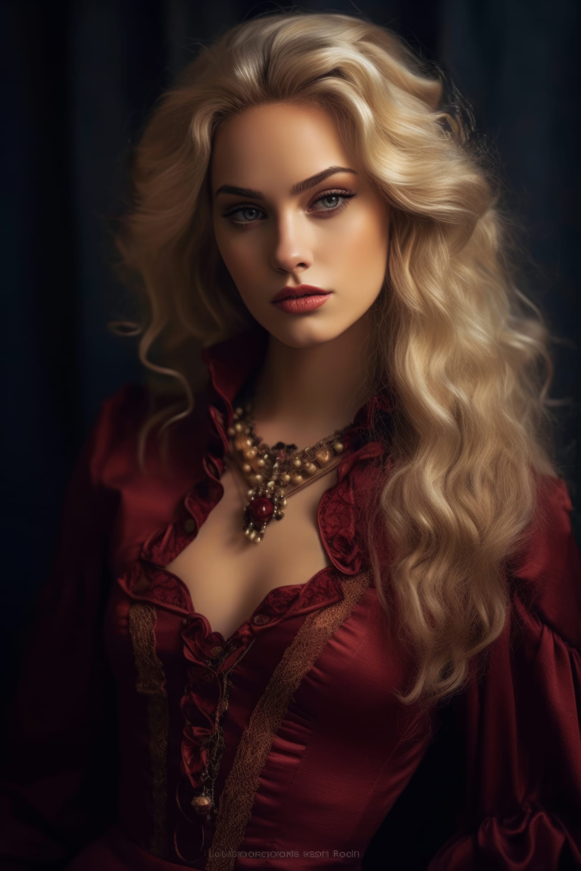 Woman with blonde hair red beautiful portrait excellent picture