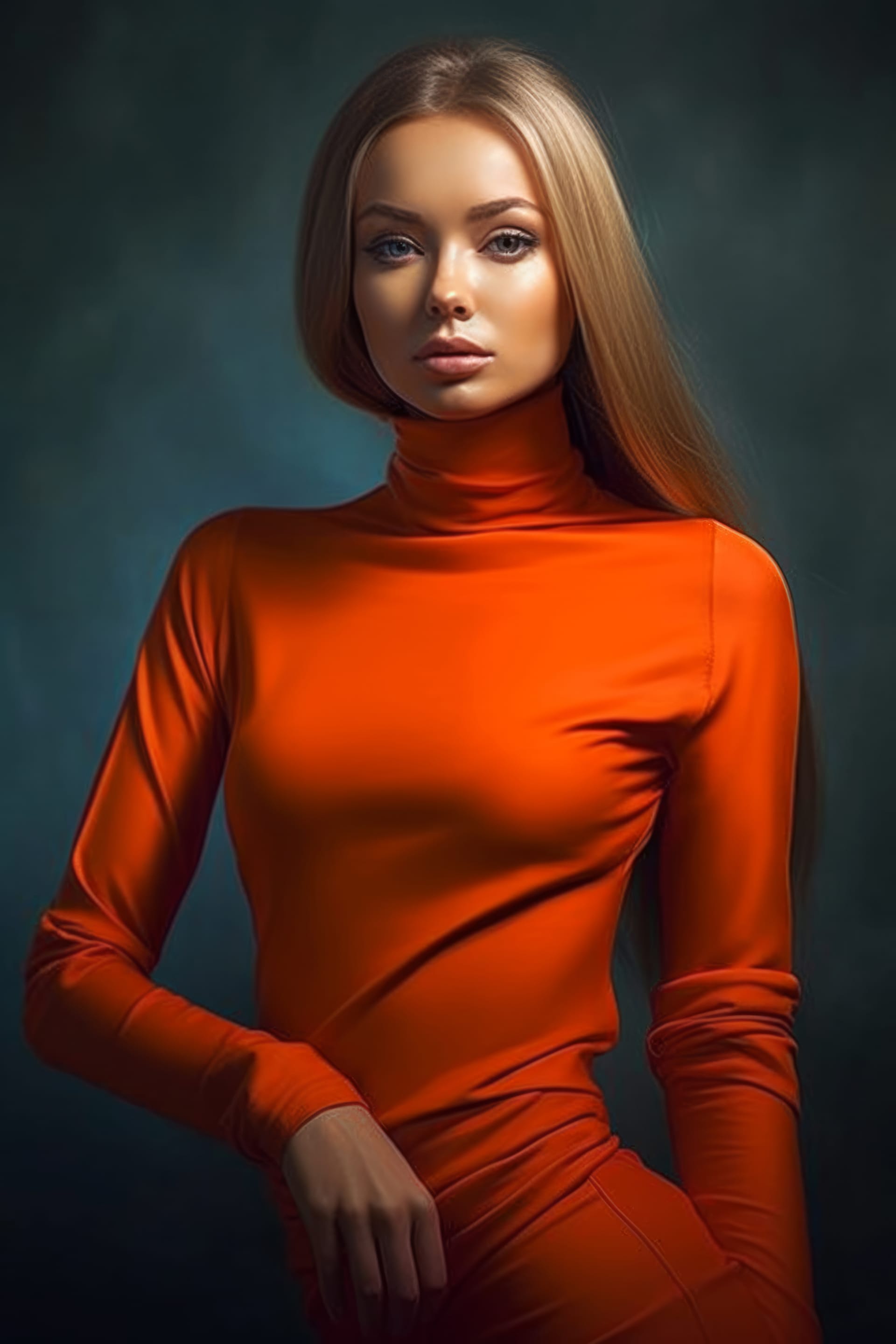 Colorful portrait woman red dress is posing photo