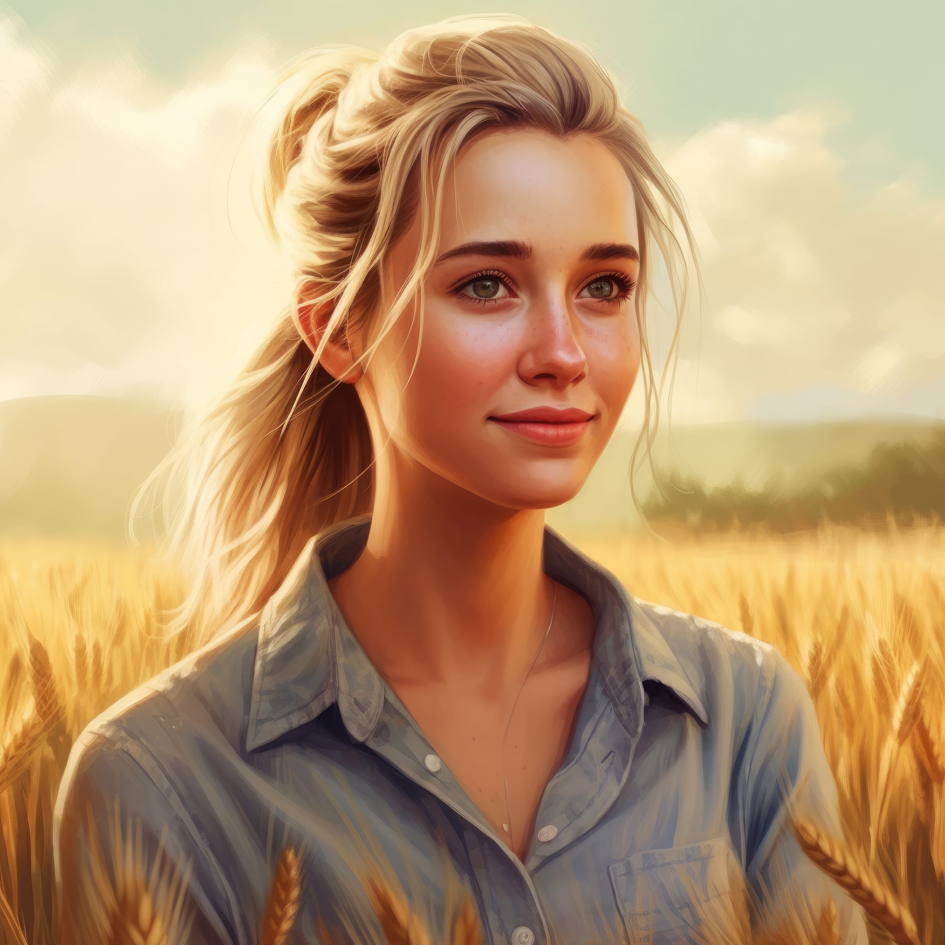 Atmospheric intriguing portrait beautiful woman in the field