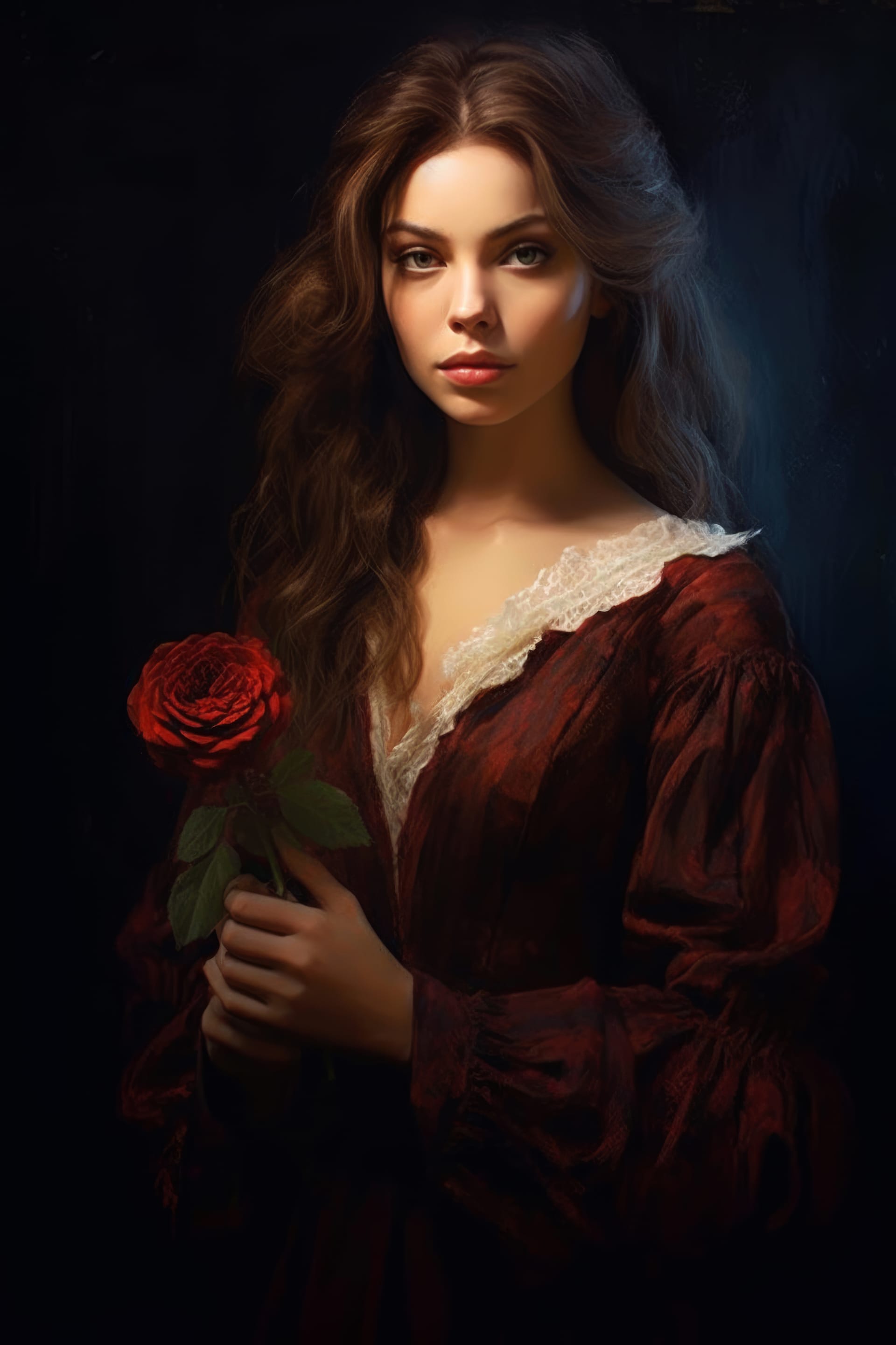 Beautiful woman with red flower her hand best profile picture for facebook