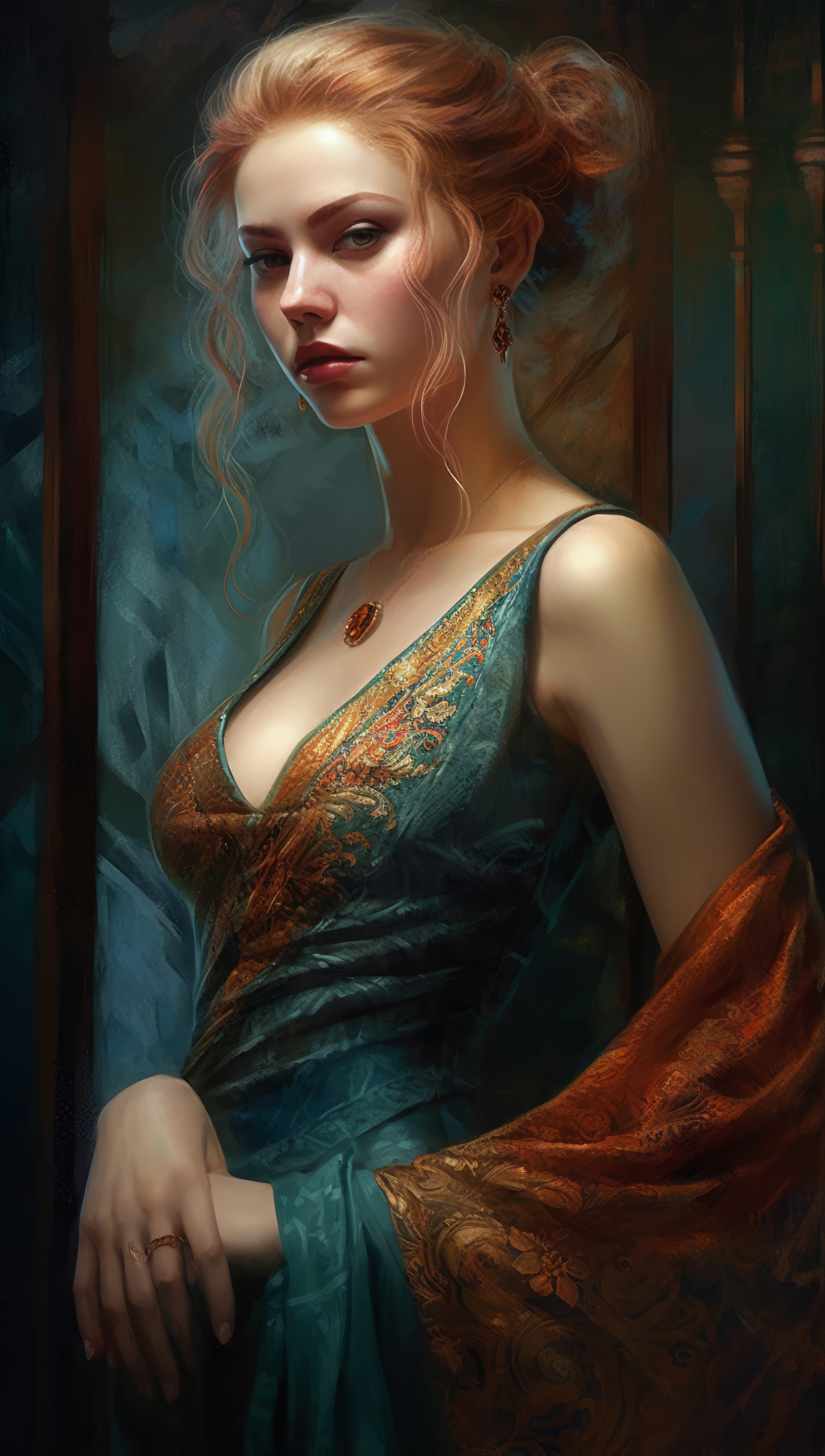 Compelling painting woman with blue dress