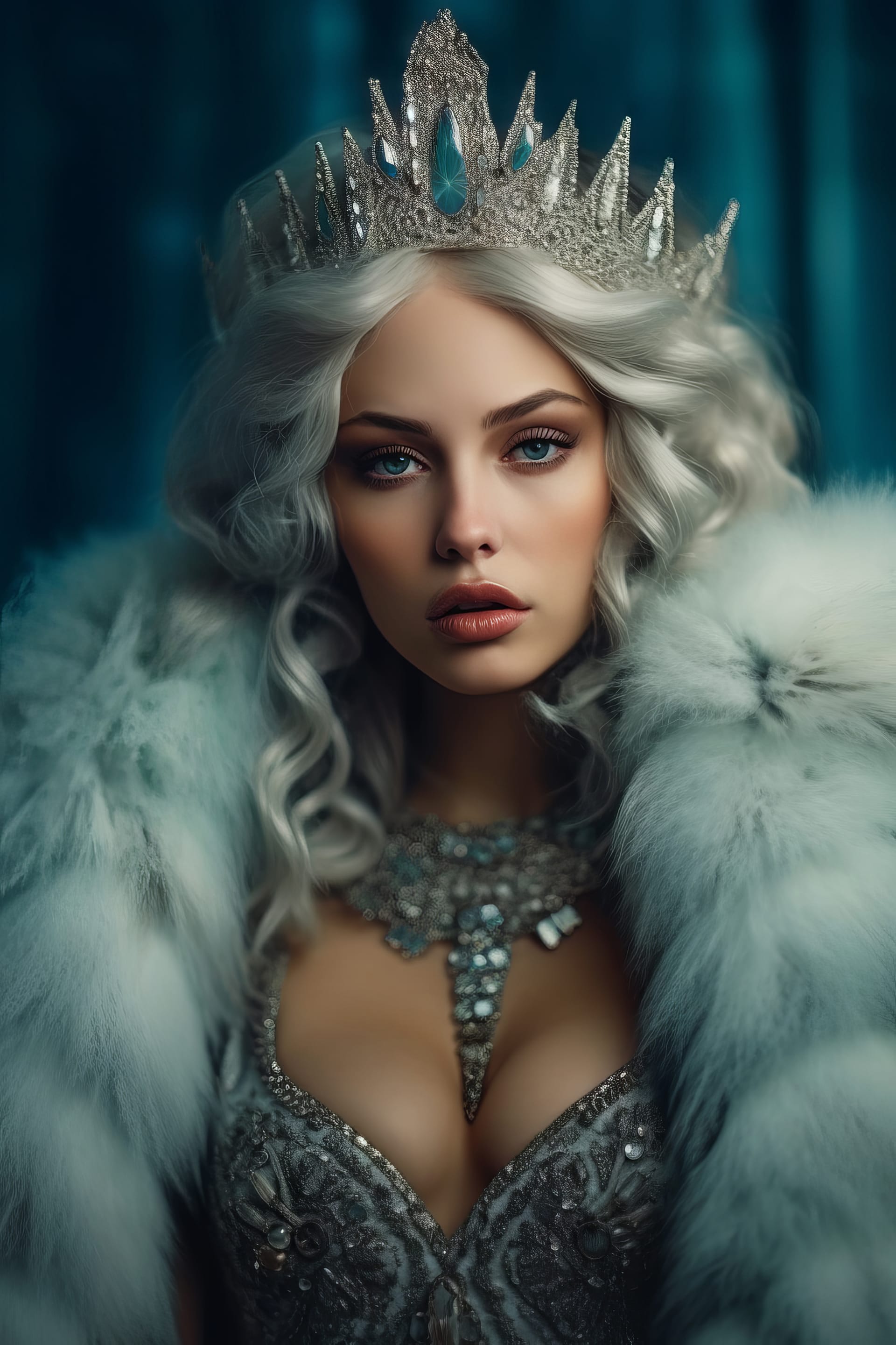 Evocative artwork portraiture beautiful woman with crown on her head