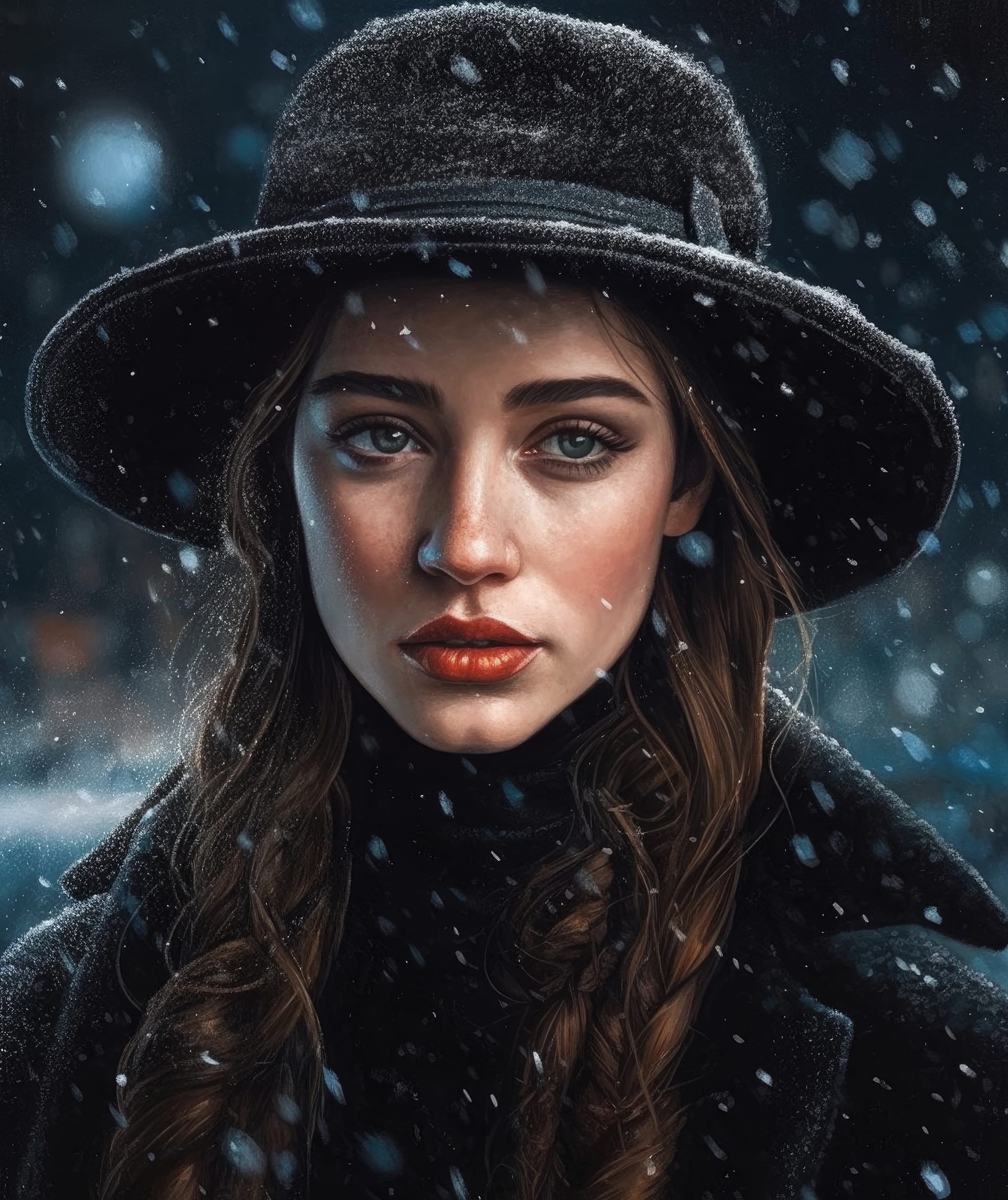 Realistic painting girl with blue eyes