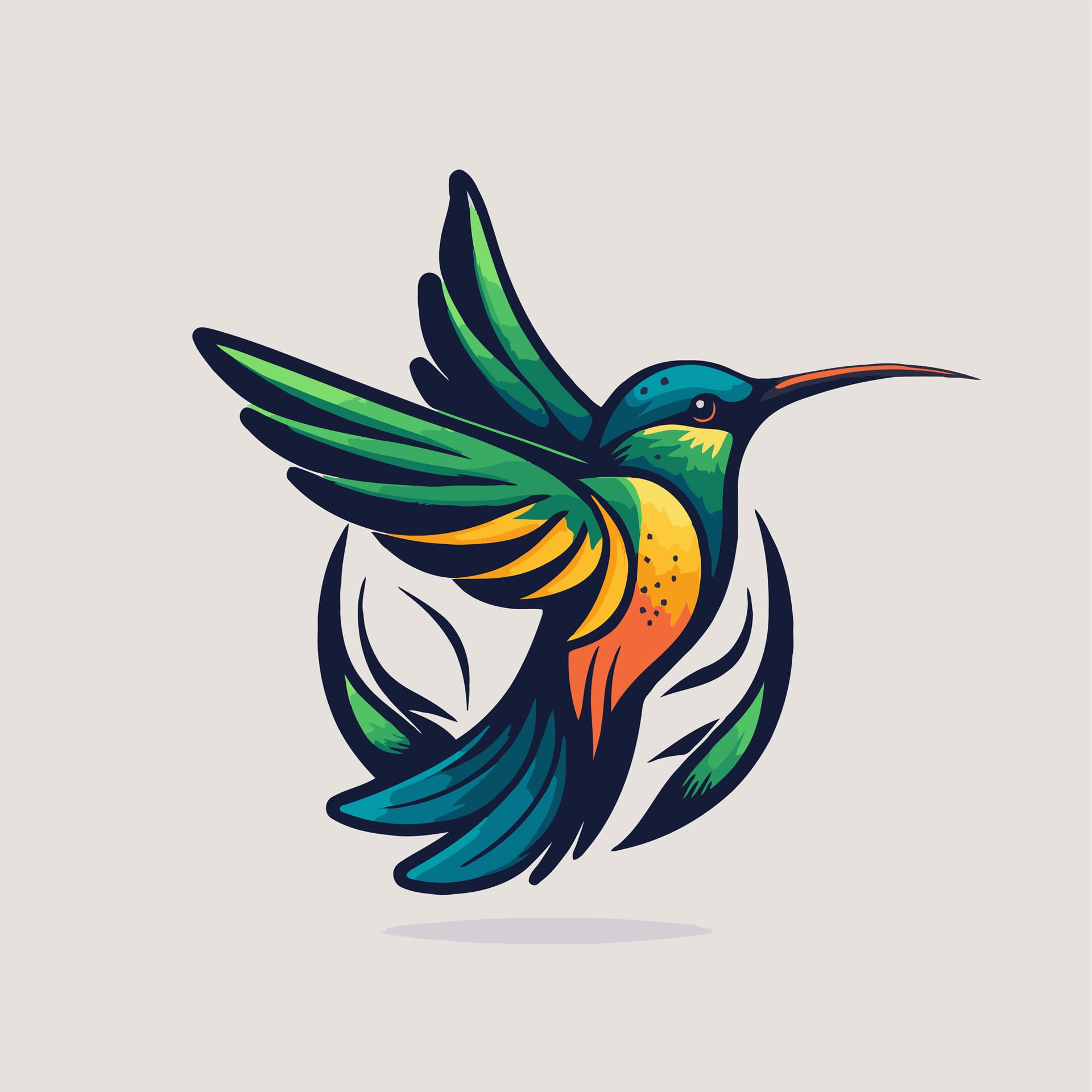 Logo flaying hummingbird bird colorful colibri icon