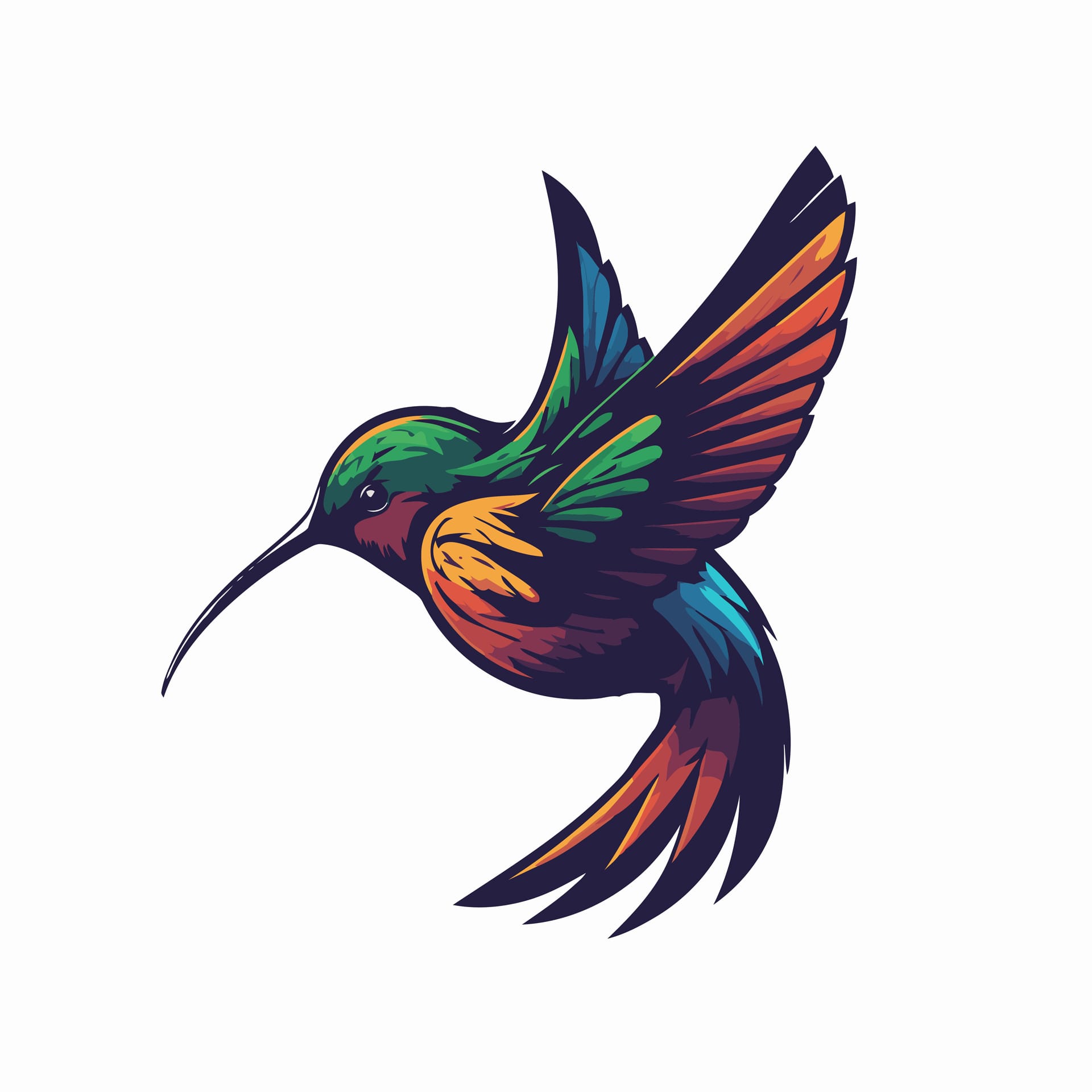 Logo flaying hummingbird bird colorful style colibri icon
