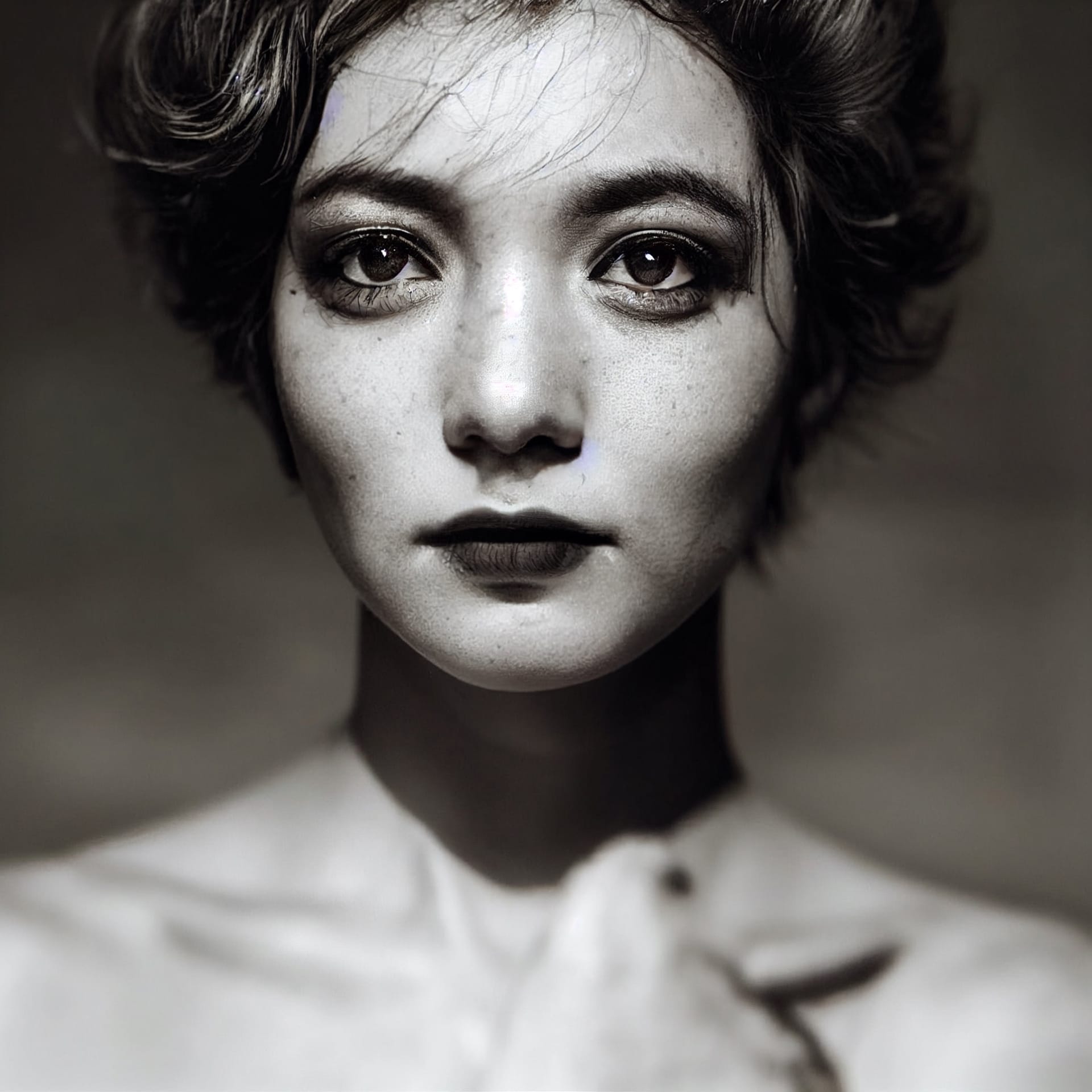 Beautiful woman portrait closeup black white illustration