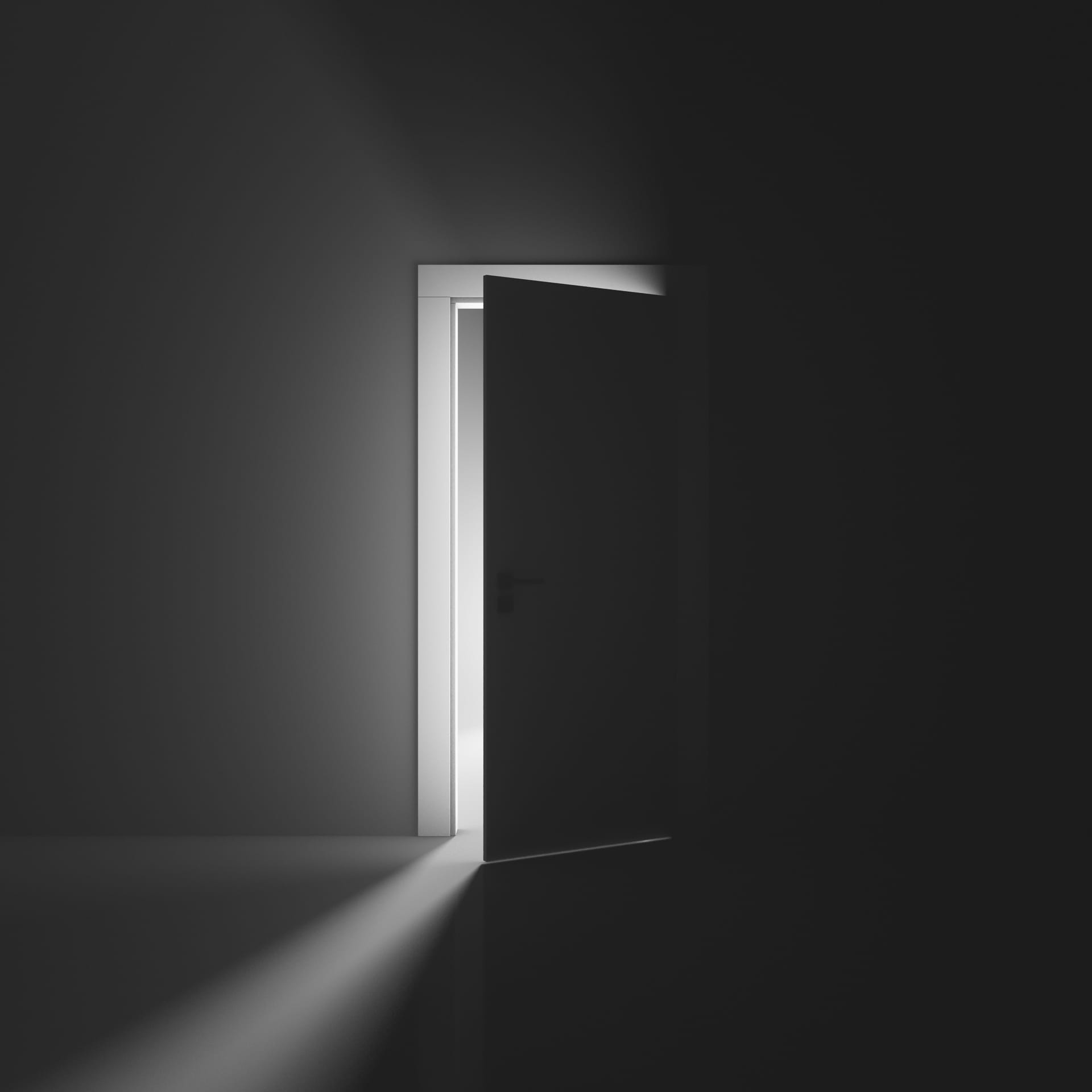 Bright light slightly ajar door abstract background 3d rendering