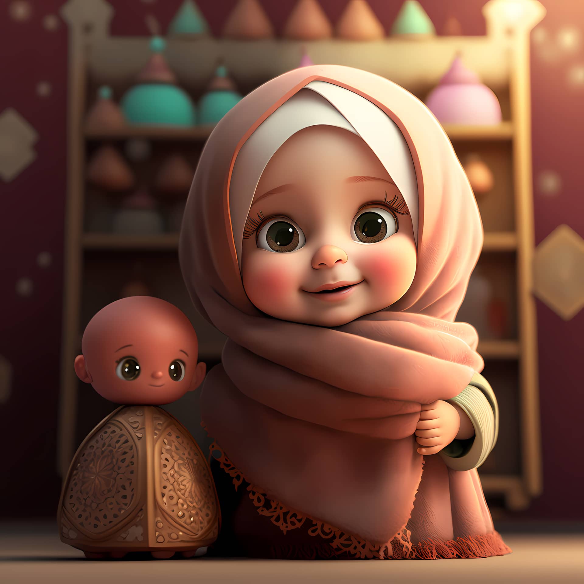 Adorable cute muslim children cartoon profile pictures