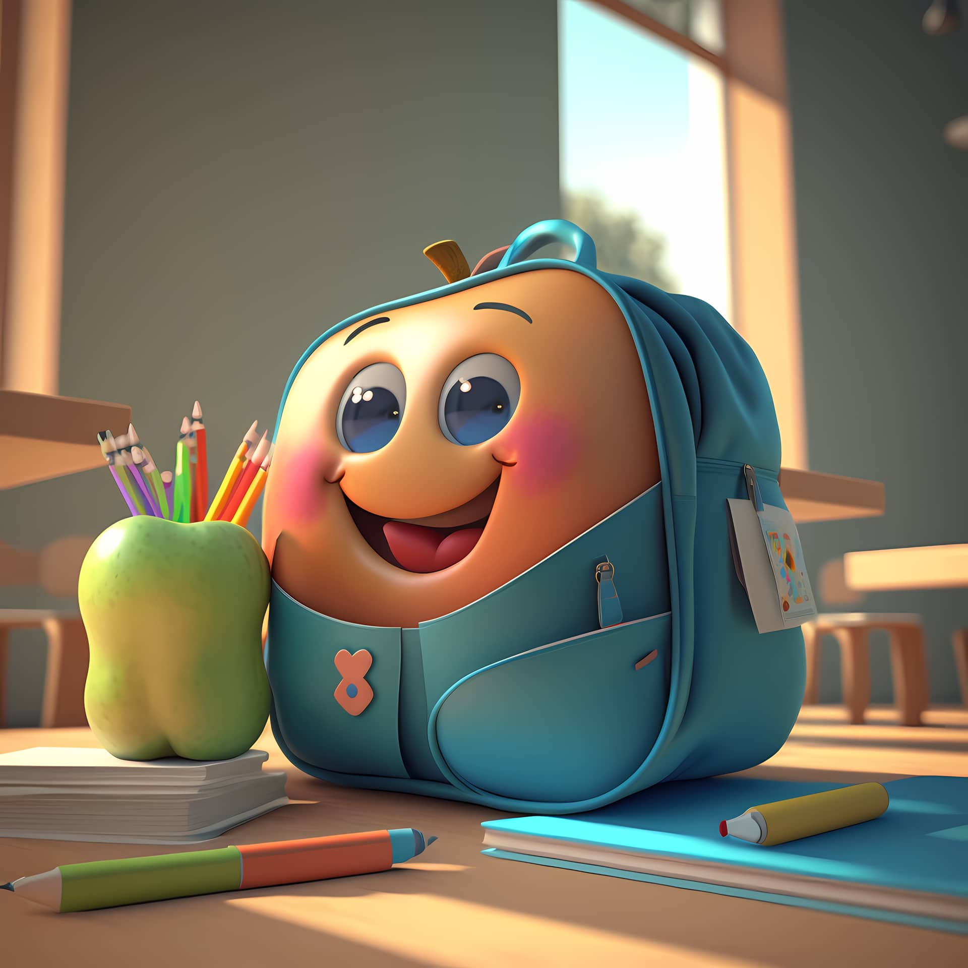 Adorable cute school bag 3d illustration cartoon profile pictures