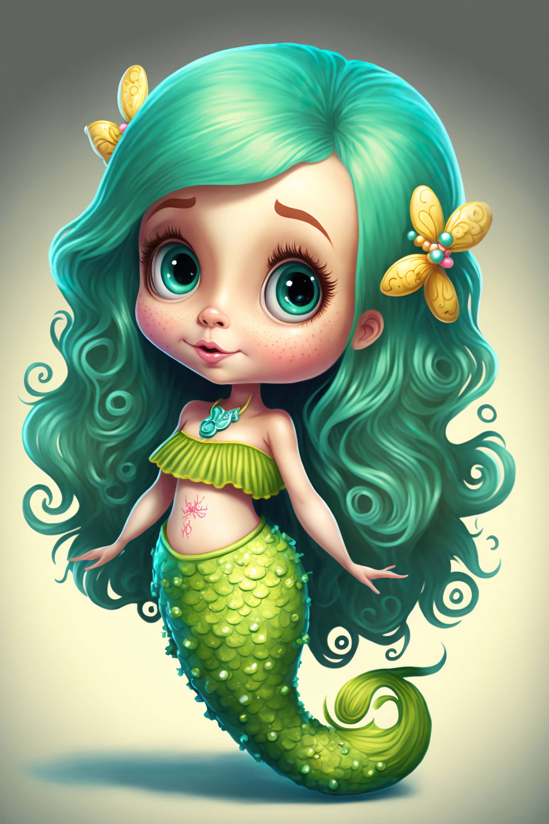 Beautiful cartoon cute mermaid poster kids illustration