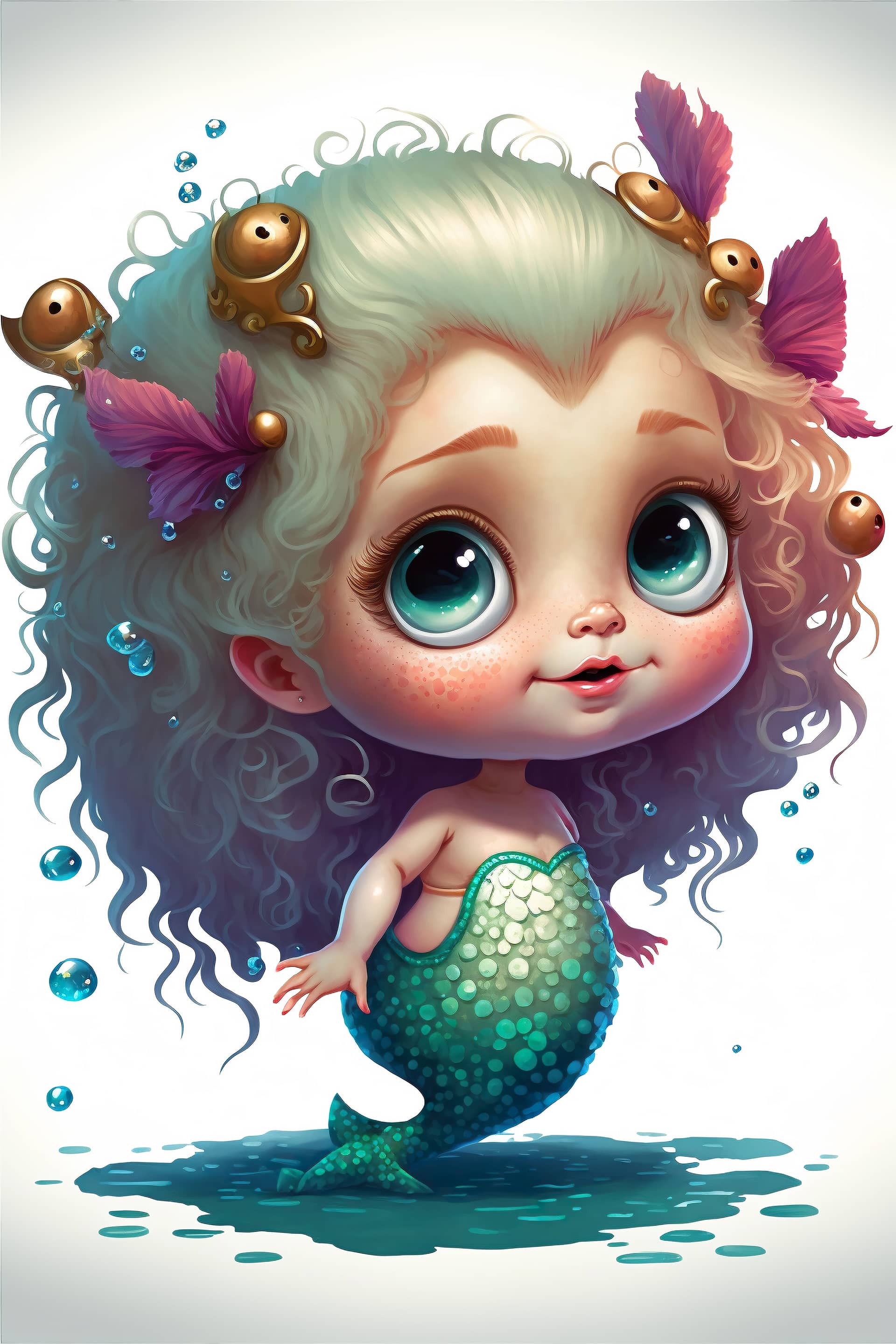 Beautiful cartoon mermaid poster kids illustration