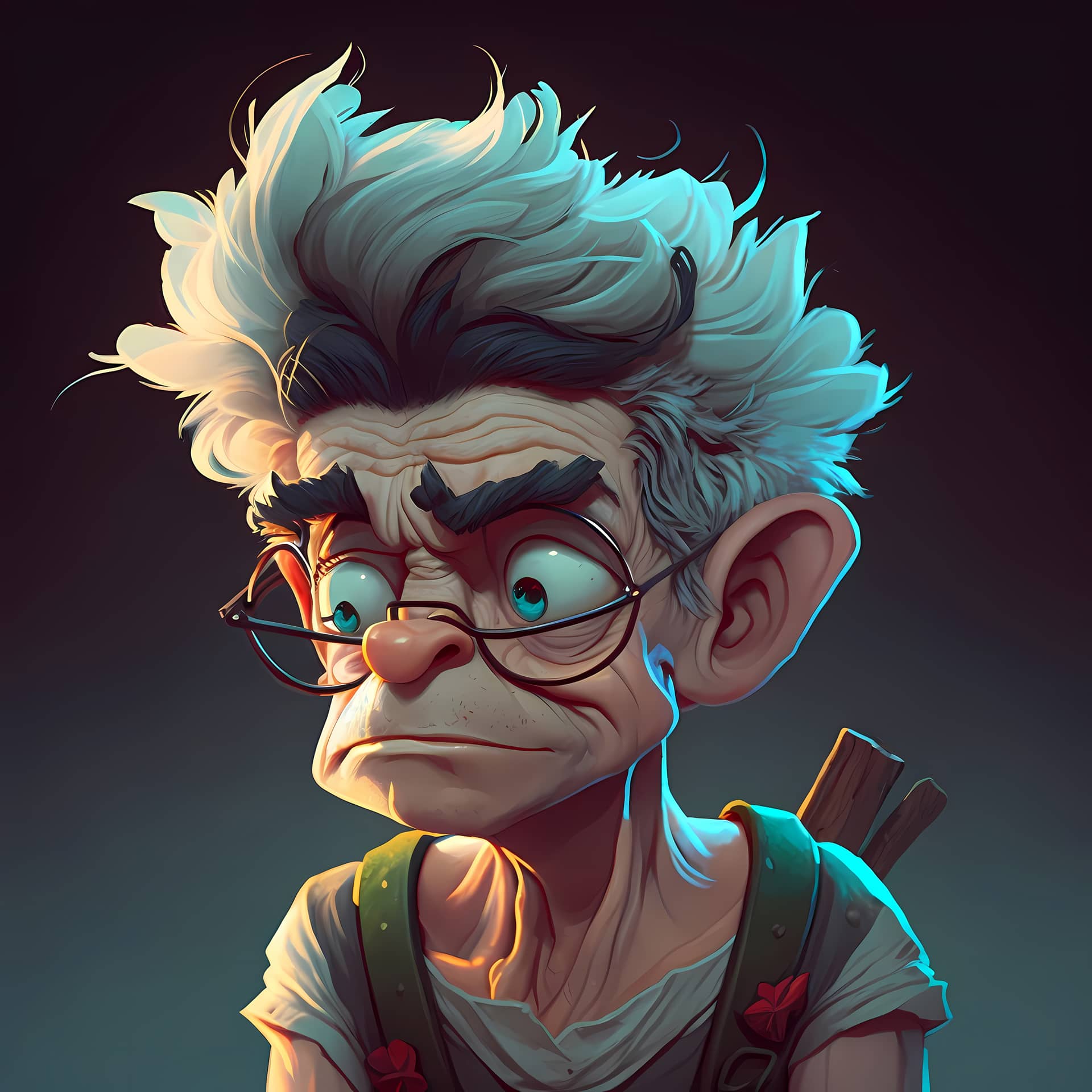 Cartoon old man is sad character semi 3d design