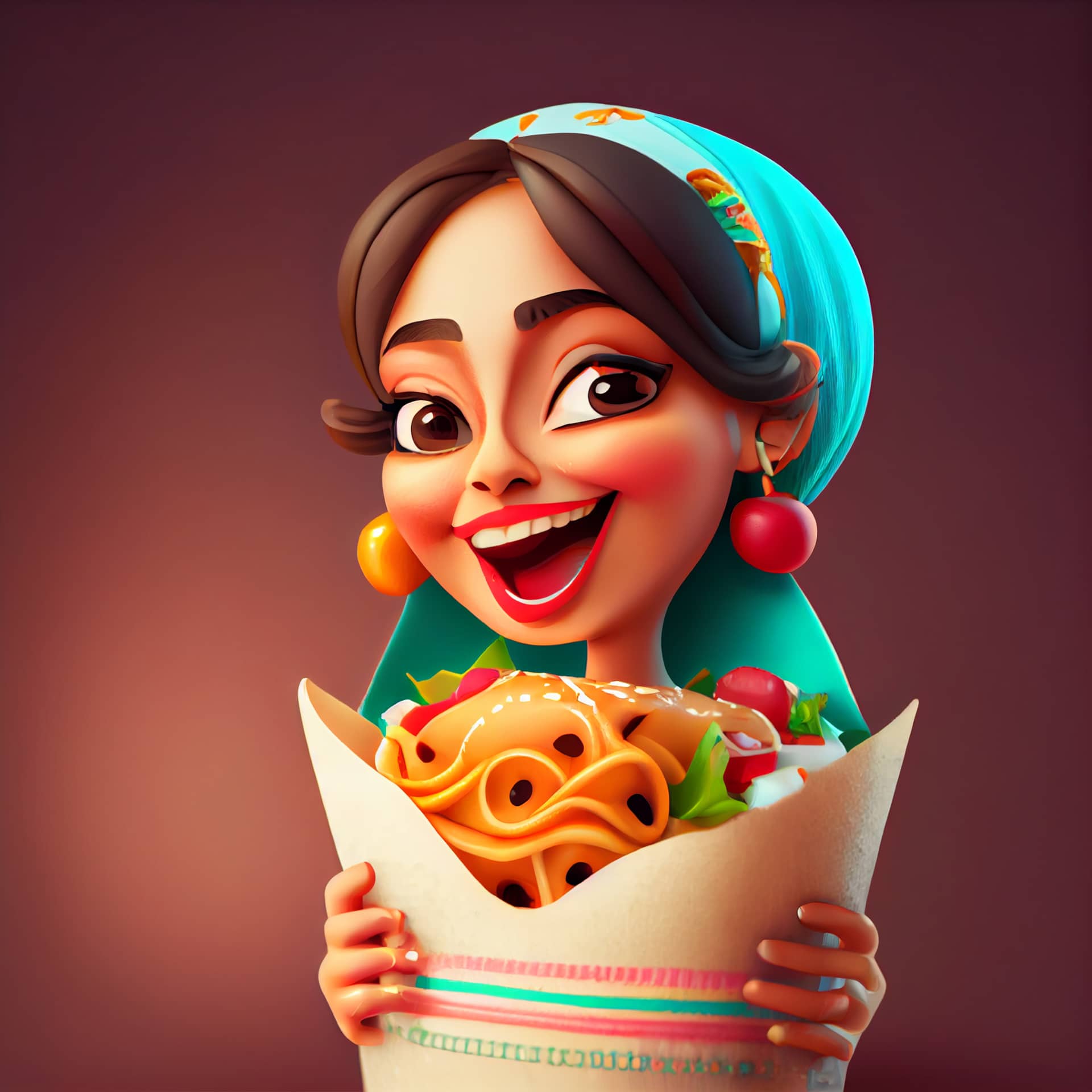 Cartoon profile pictures mexican woman eating tacos street food illustration