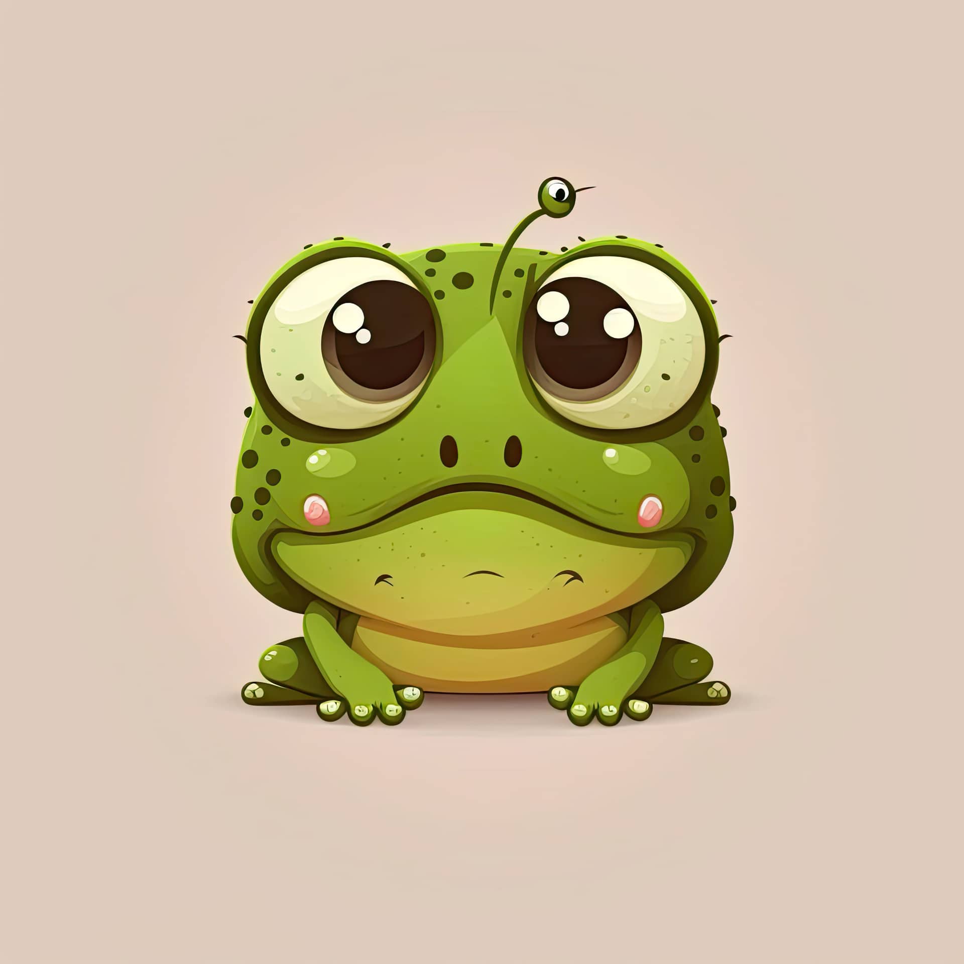 Green frog with big eyes light background color illustration generative