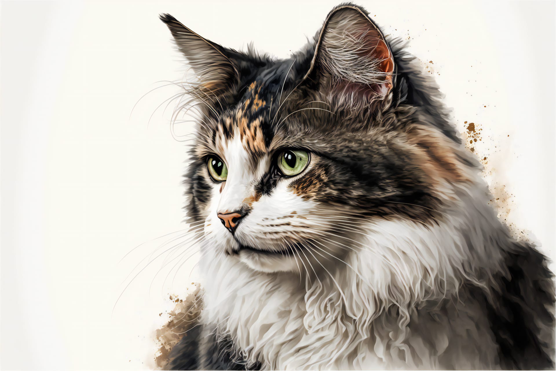 Cat portrait white clean background creative digital illustration painting