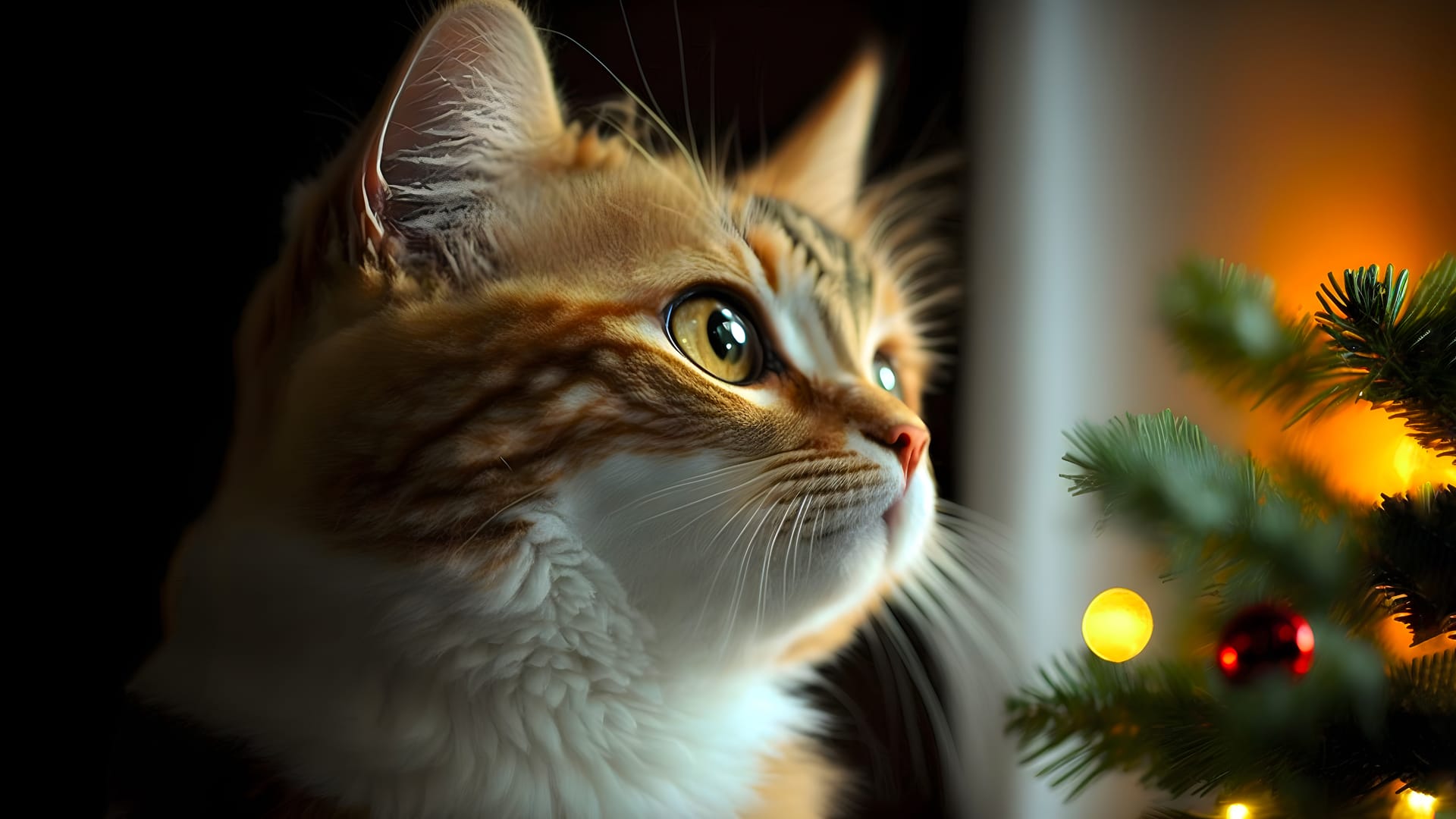 Cute ginger kitten looking christmas tree neural network generated art image