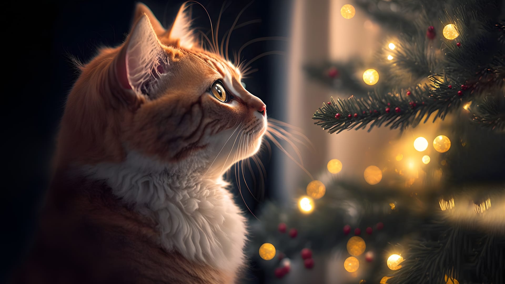 Cute ginger kitten looking christmas tree neural network generated art