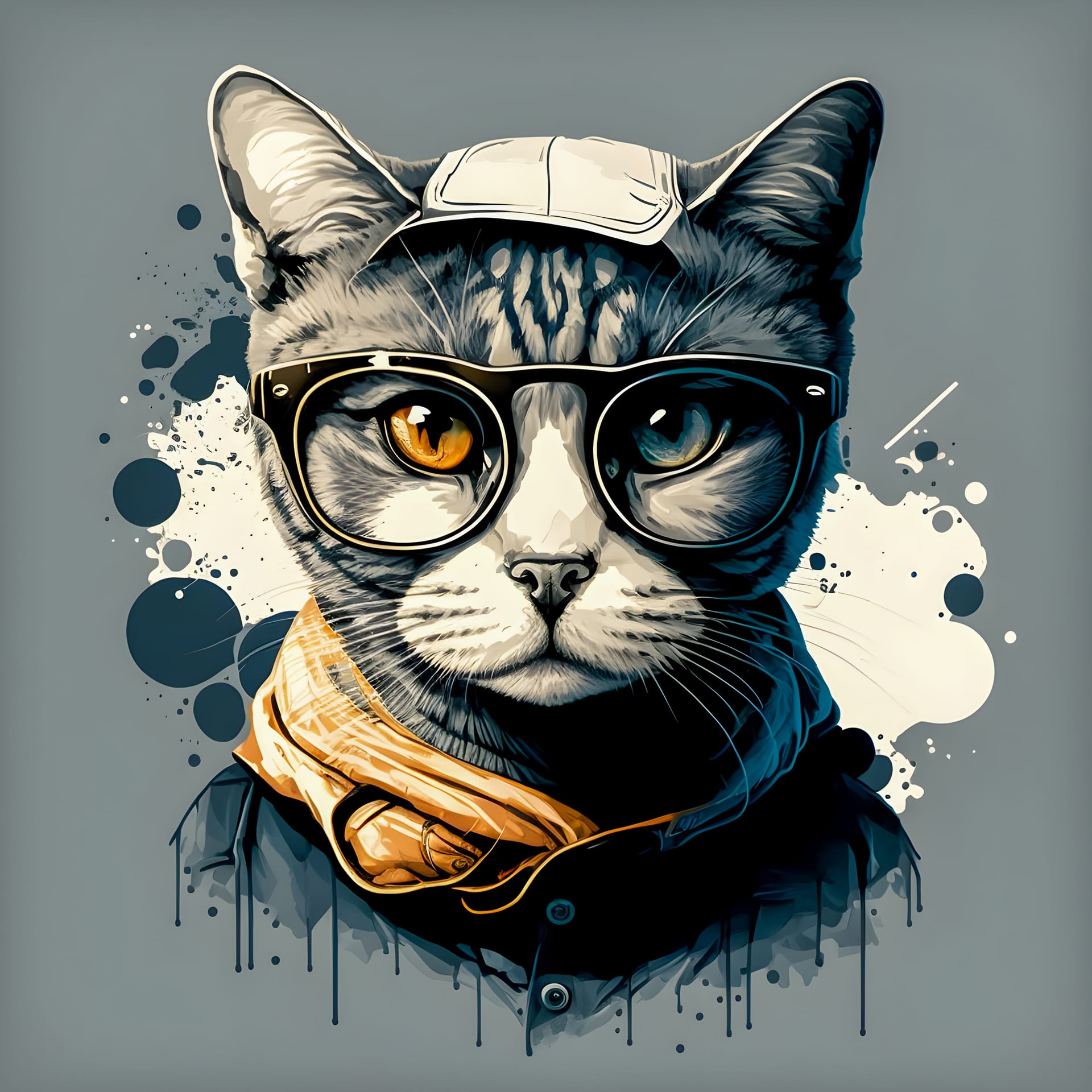 Hipster cute cat profile picture illustration hand drawn image
