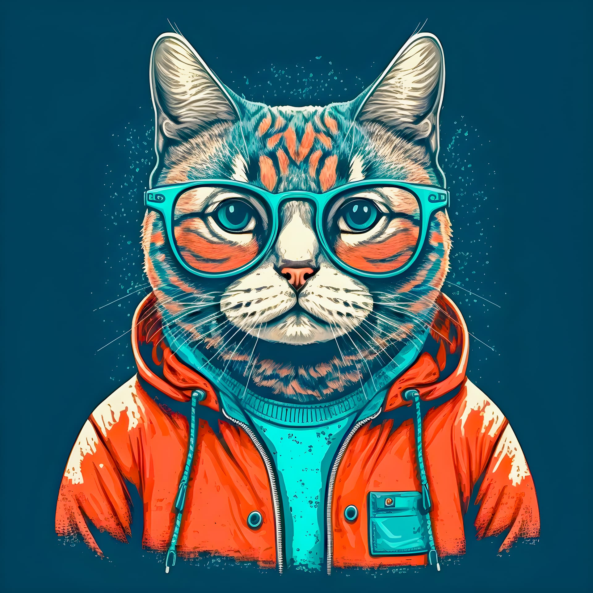 Hipster cute pop art cat illustration hand drawn fine image