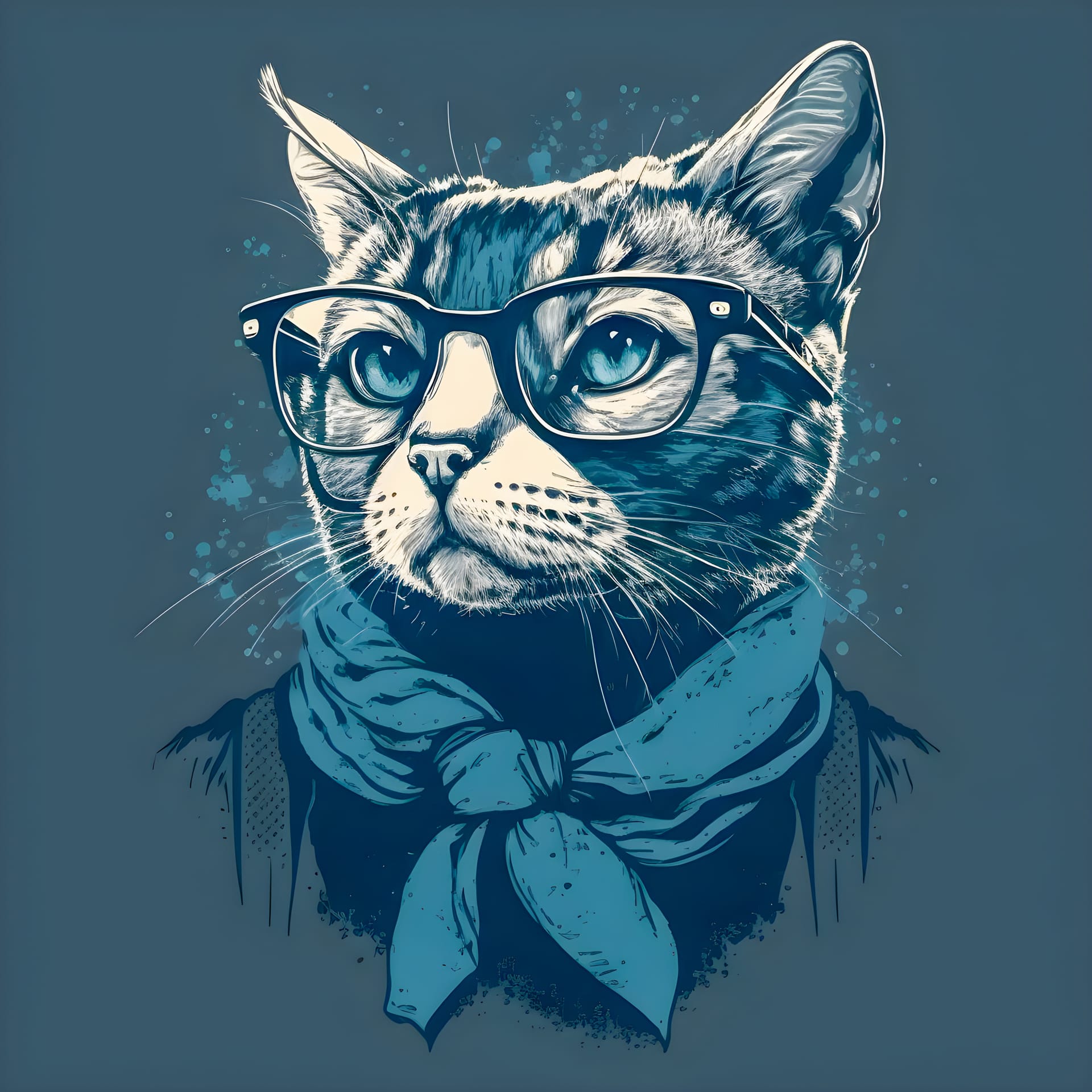 Hipster cute pop art cat illustration hand drawn fine picture