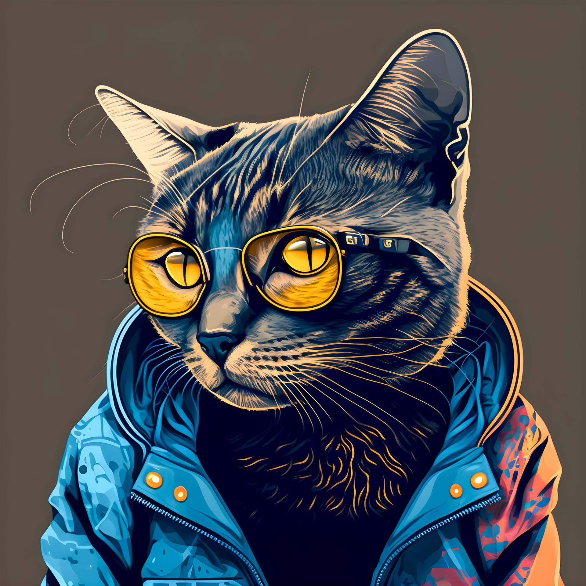 Hipster cute pop art cat illustration hand drawn realistic picture
