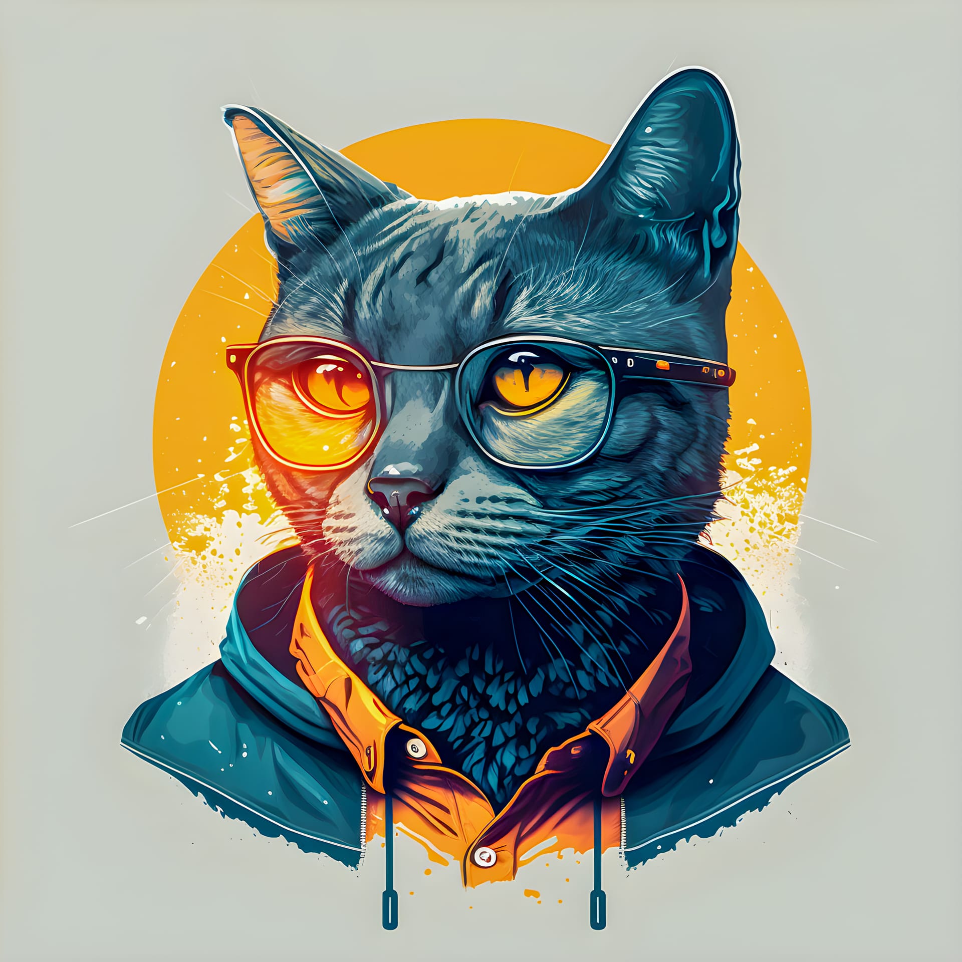 Hipster cute pop art cat profile picture hand drawn