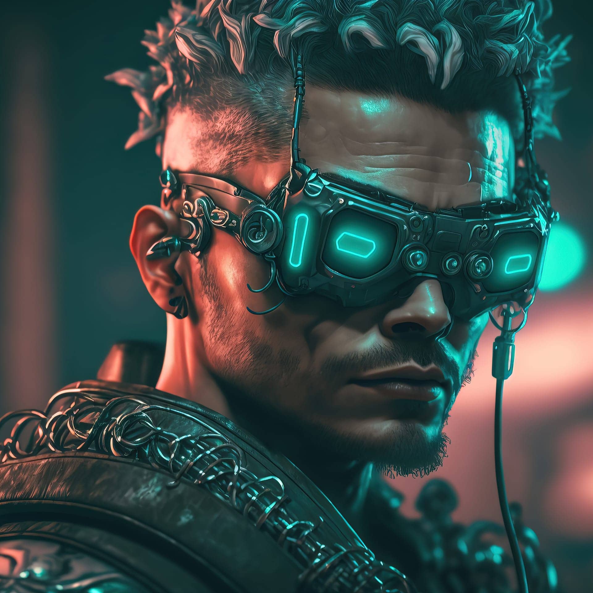 Cyberpunk space hunter with big gun army gear excellent image