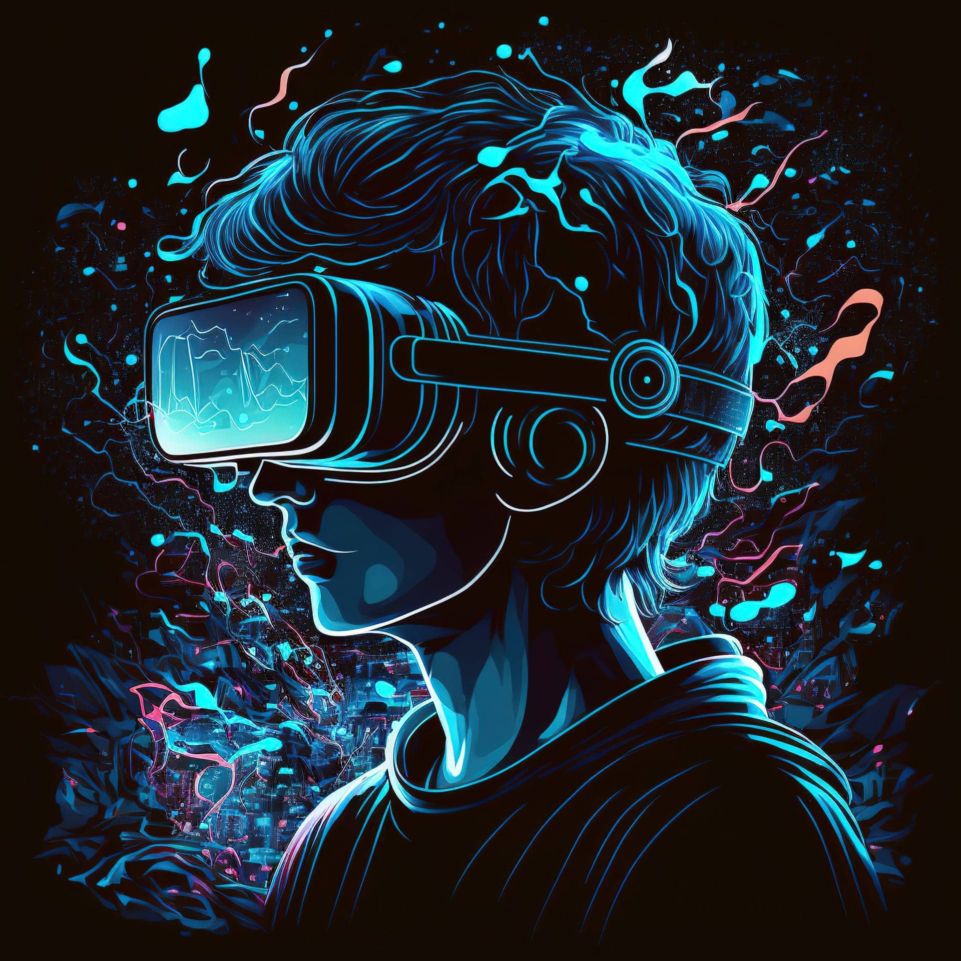 Futuristic illustration girl with vr glasses cool gamer pictures