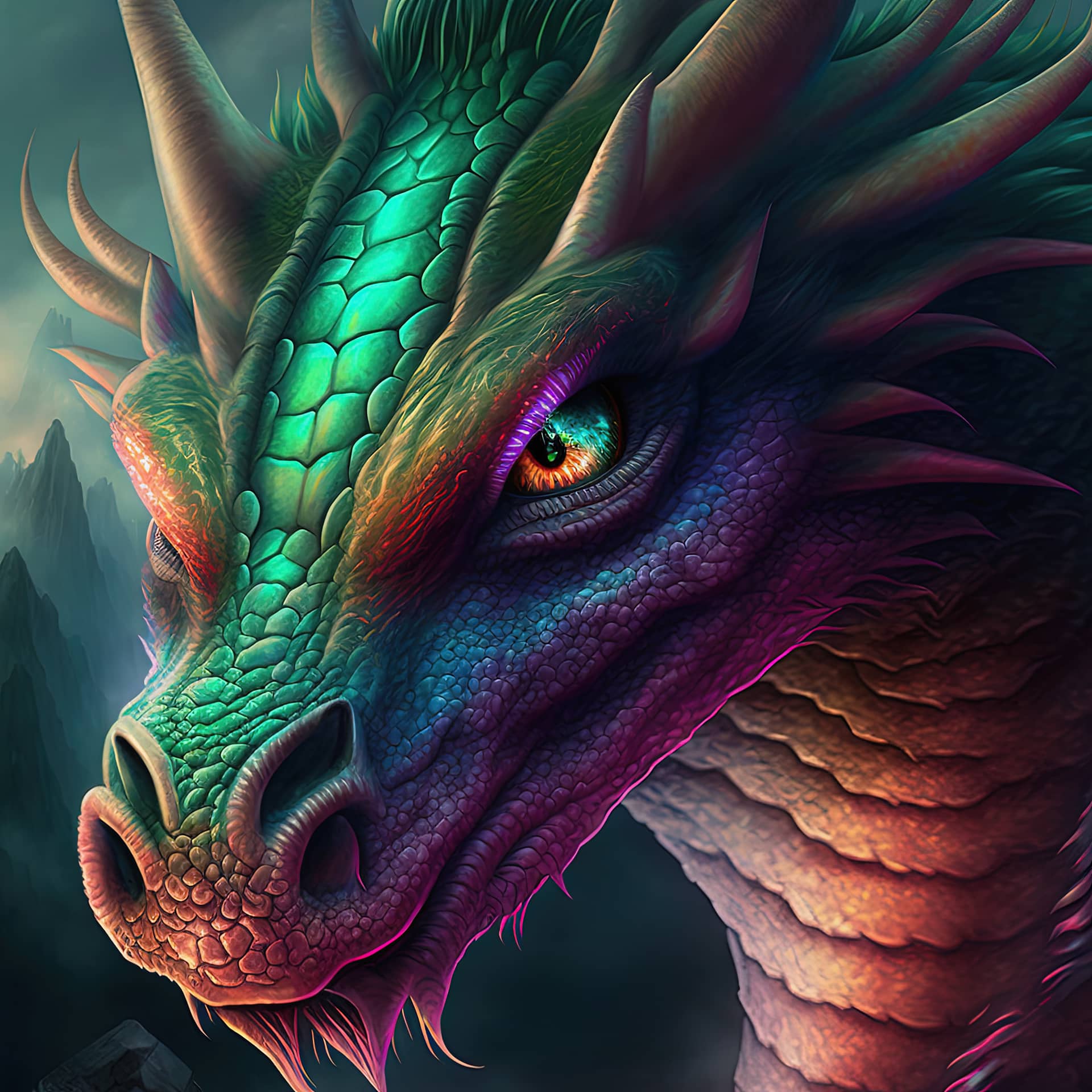 Colorful fantasy dragon generative based any actual scene pattern