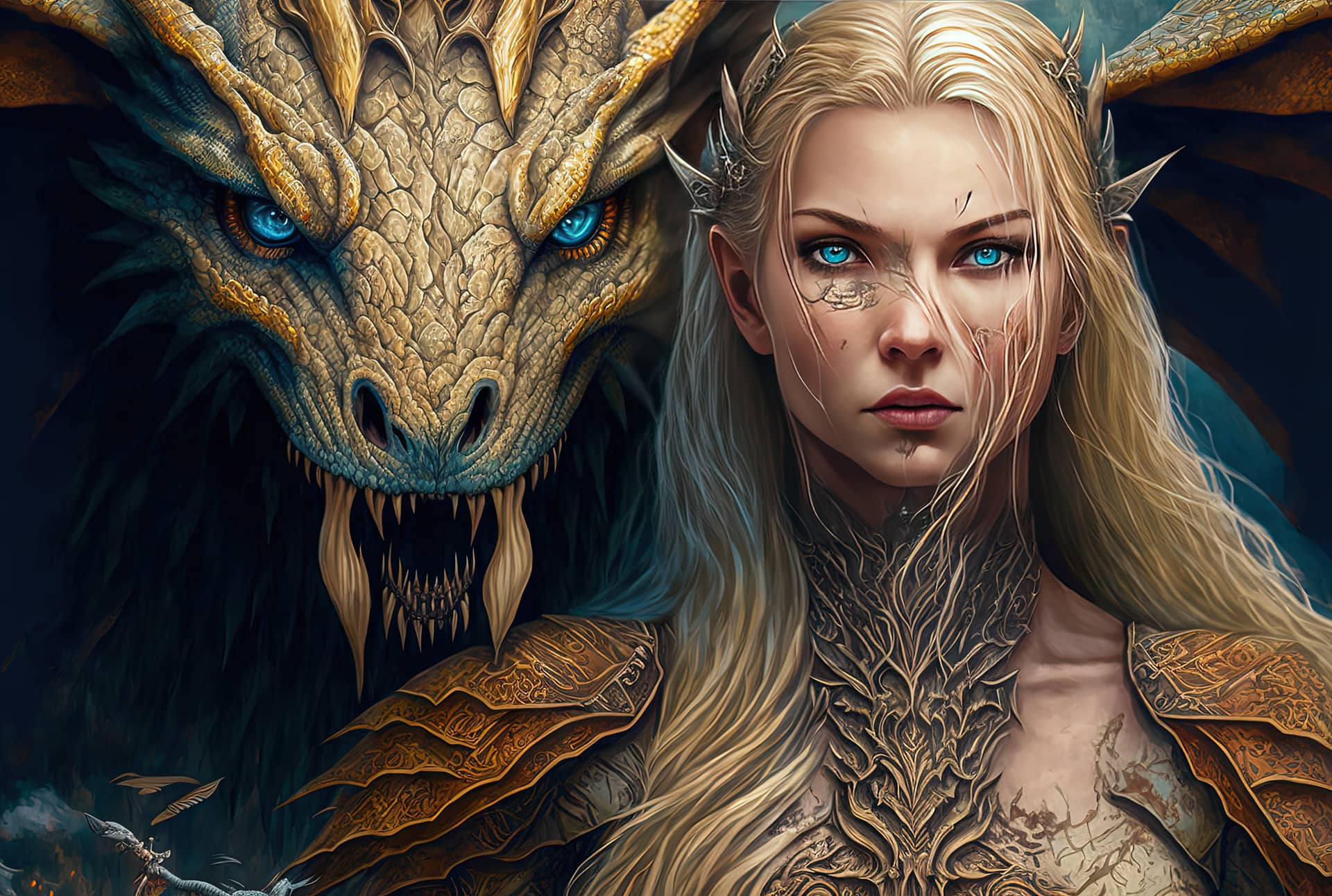Cool images for profile with blond hair her dragon pet fantasy creature