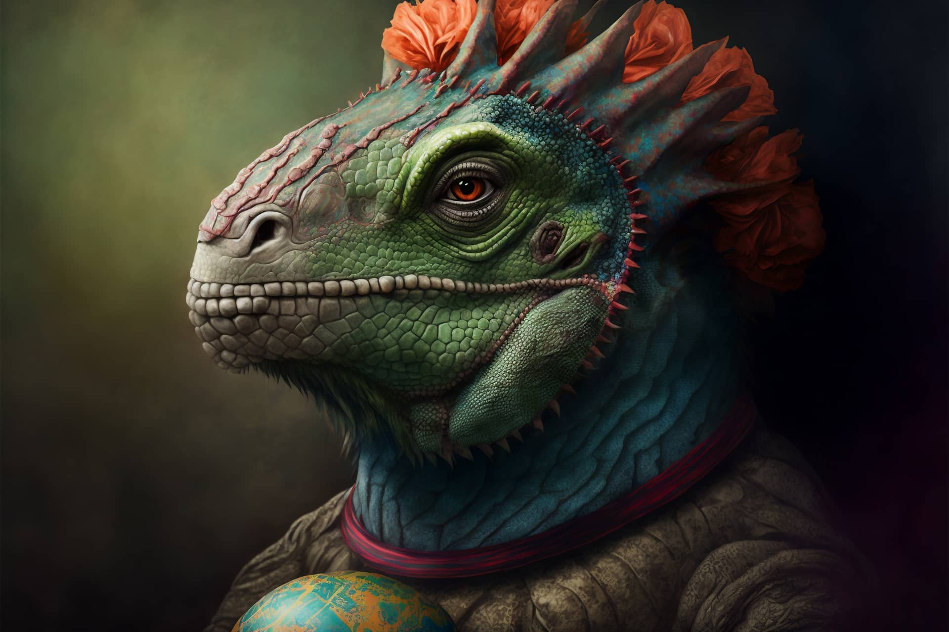 Iguana vintage portrait digital painting artwork