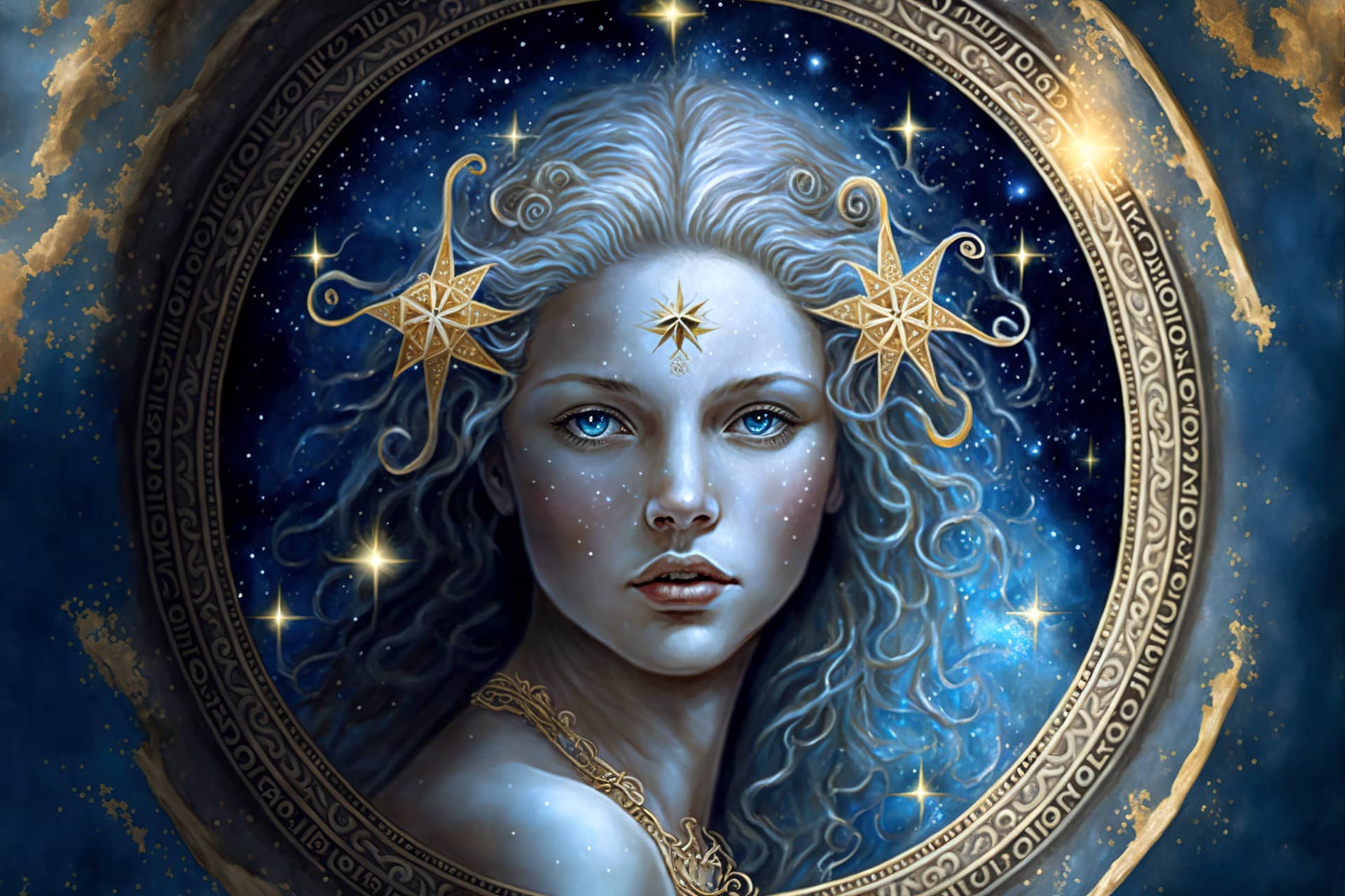 Sign virgo fictional beautiful woman with magic starry sky generative