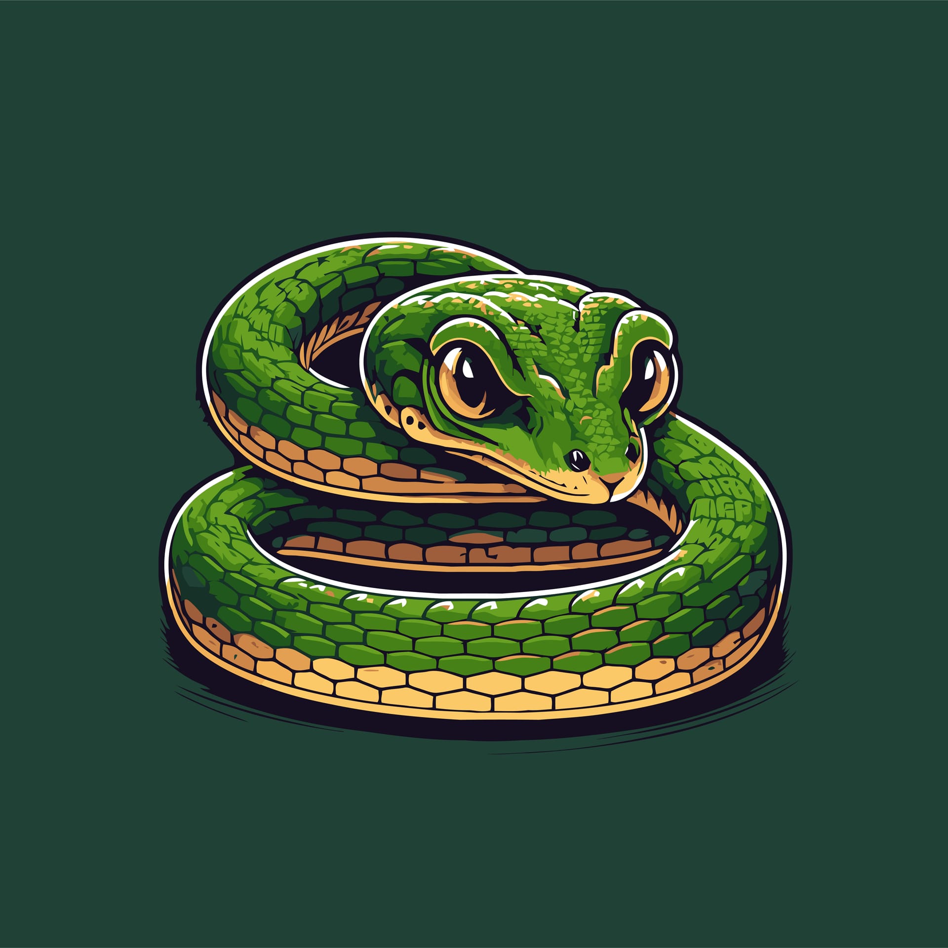 Green snake crawling character logo mascot badge cartoon style
