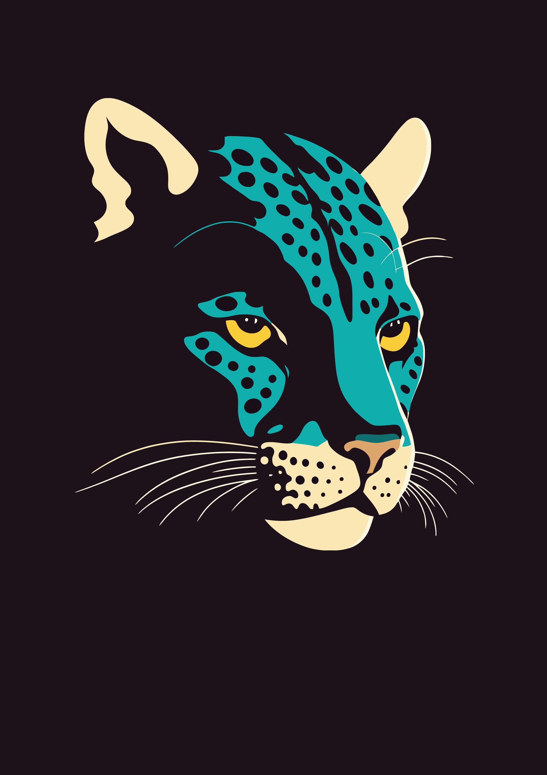 Illustration black panther dark background with leaves cute animal profile pictures
