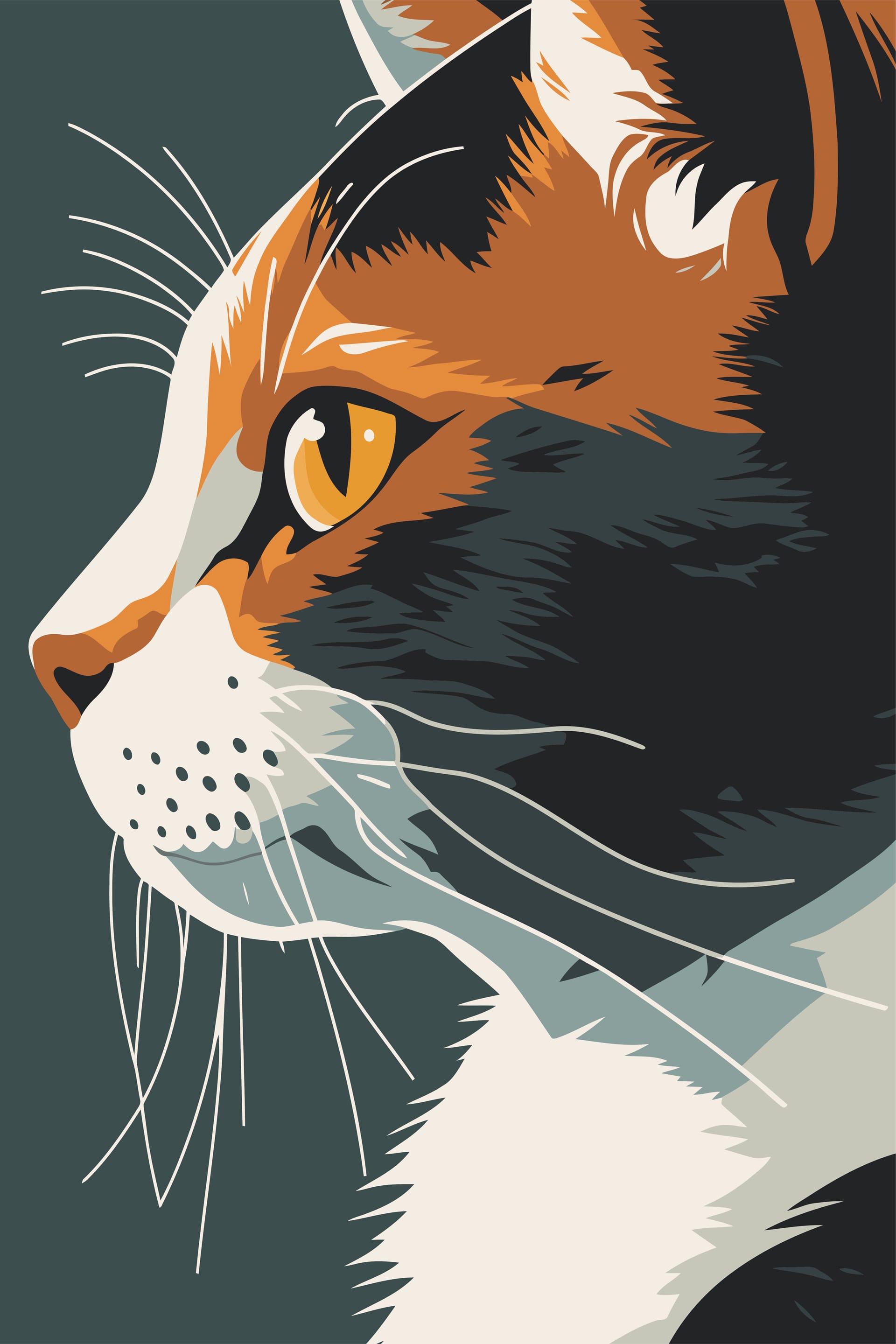 Illustration cat head dark background retro style cute animal profile pictures