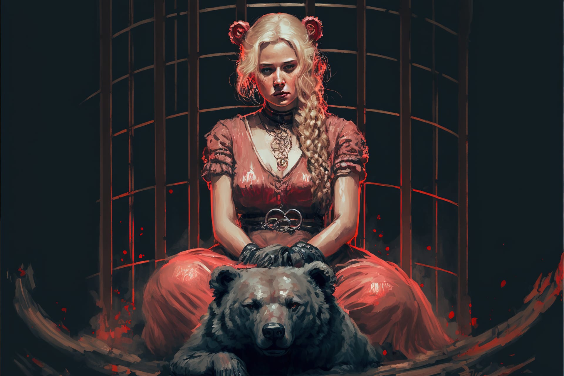 Digital art style illustration painting fantasy illustration girl sitting trap