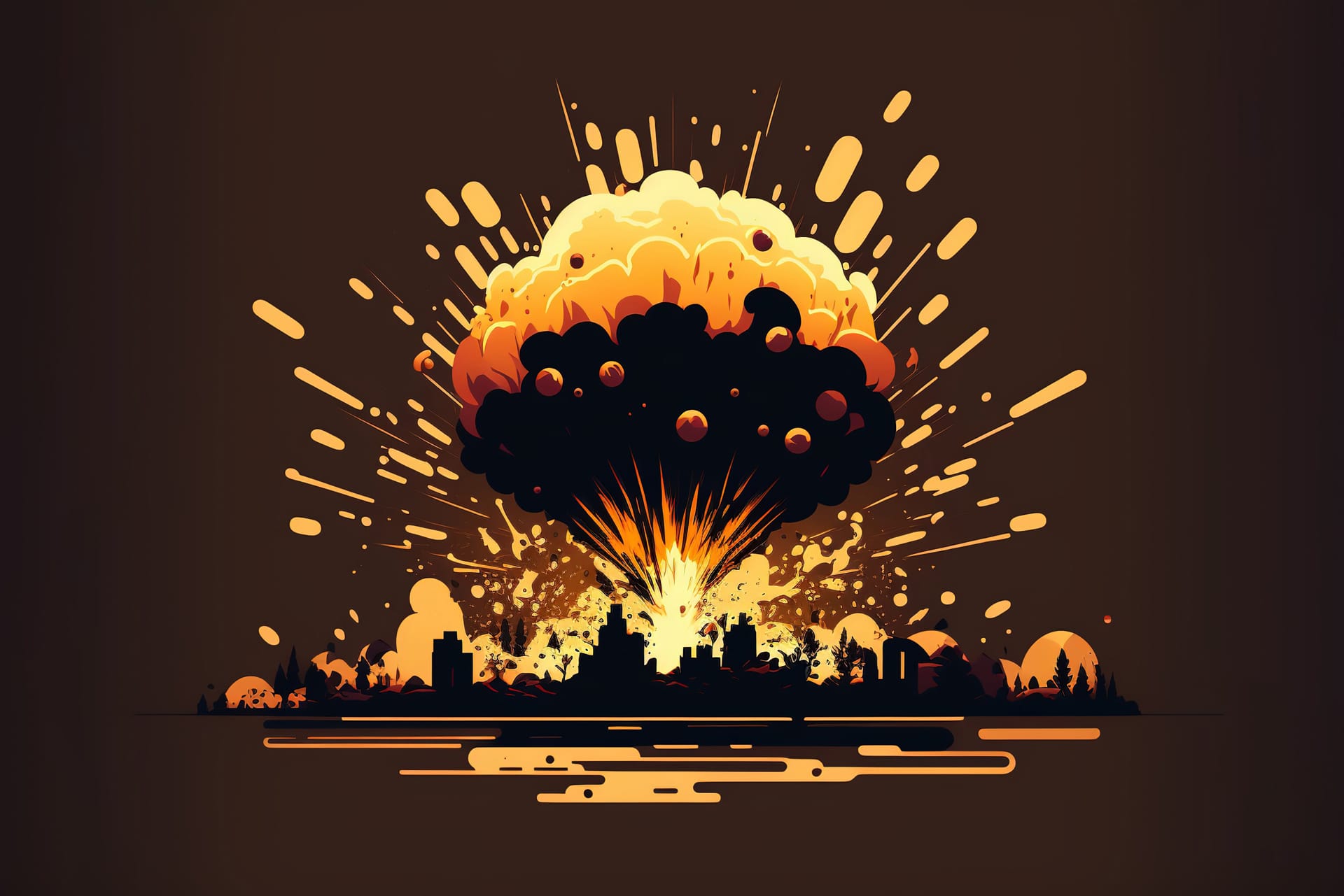 Massive explosion objects cartoon style