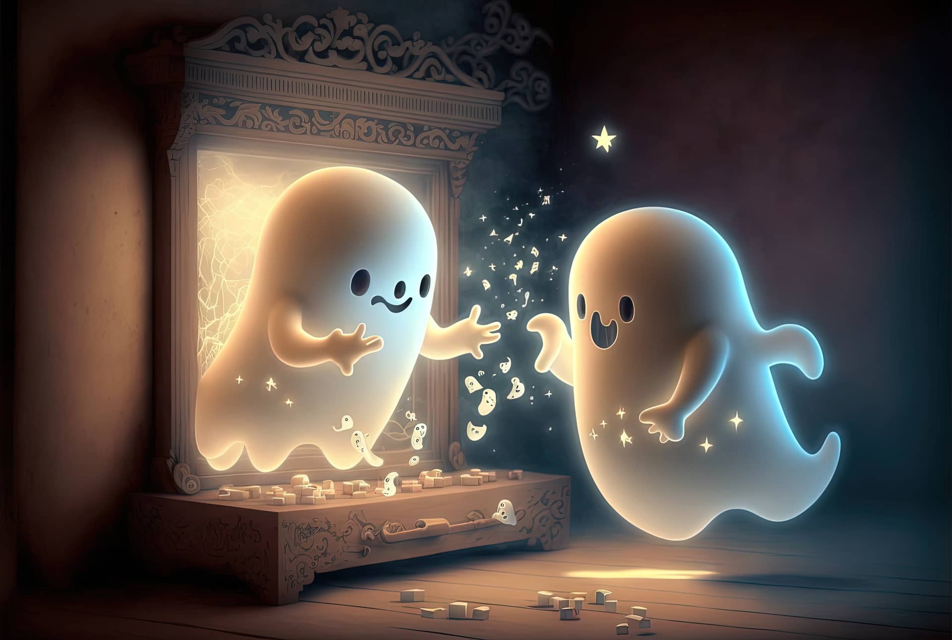 Cute so scary ghost playing having fun generative captivating image