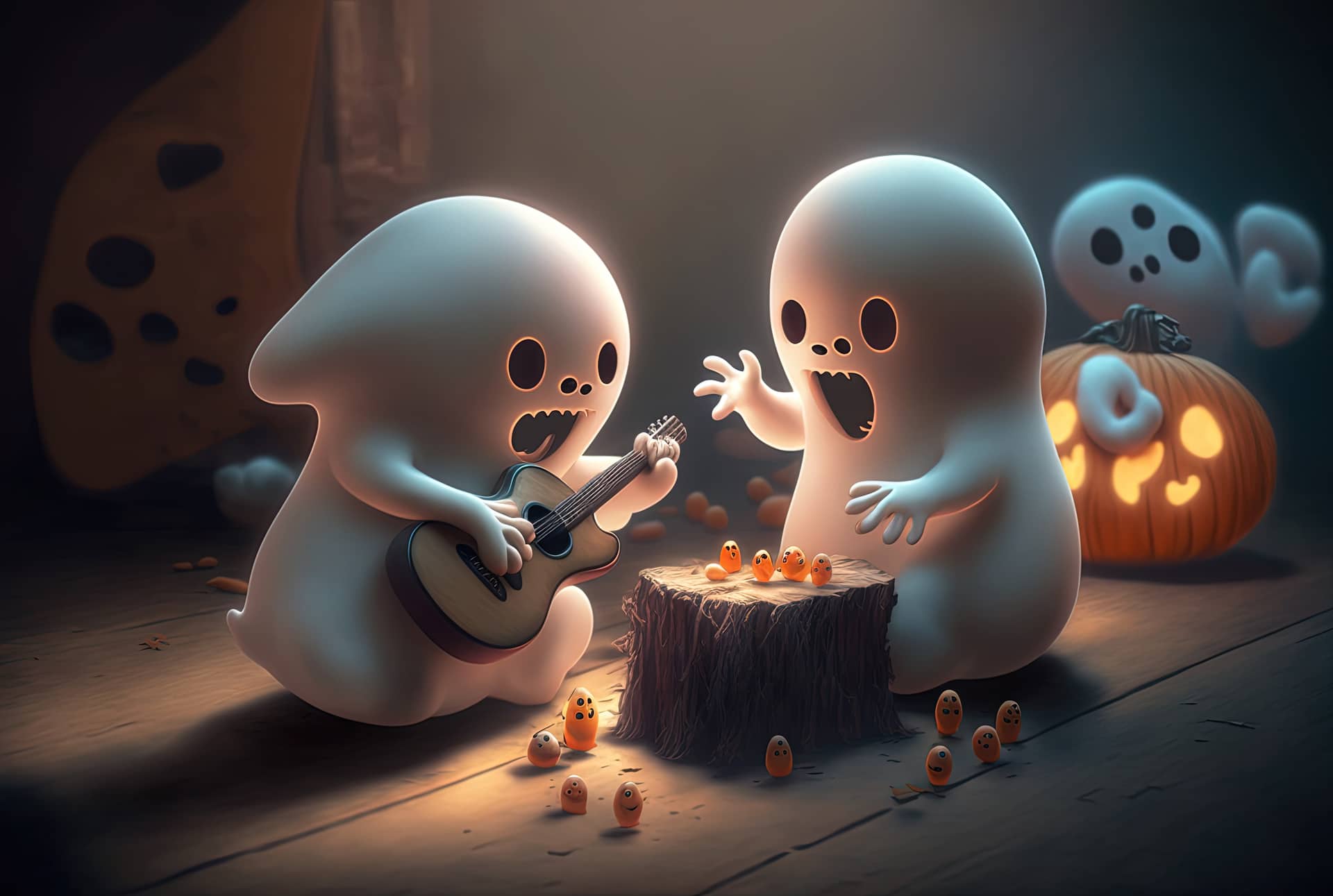Cute so scary ghost playing having fun generative nice picture
