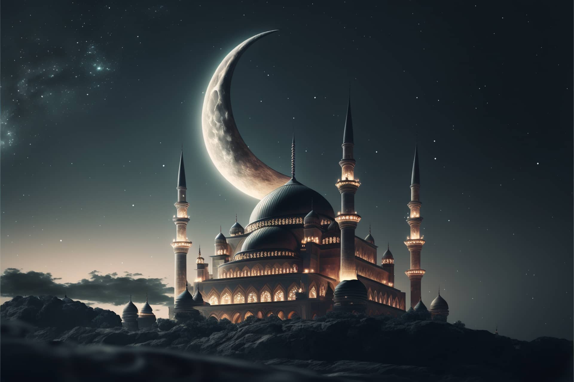 Front night cloudy starry sky ramadan holy month muslims image