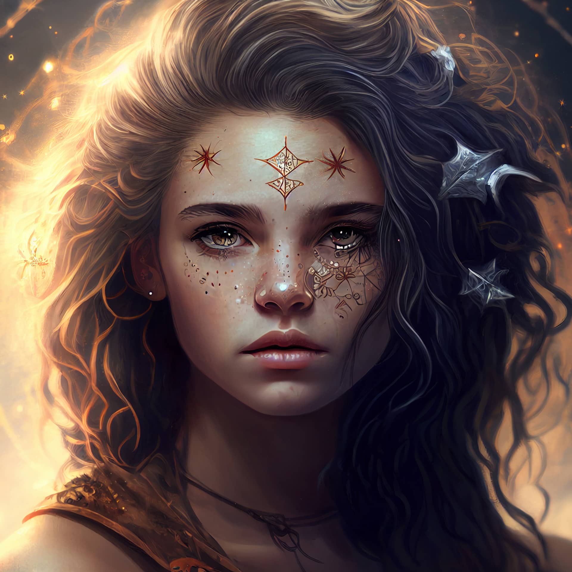 Horoscope symbol magic astrology woman fantastic night sky generative illustration