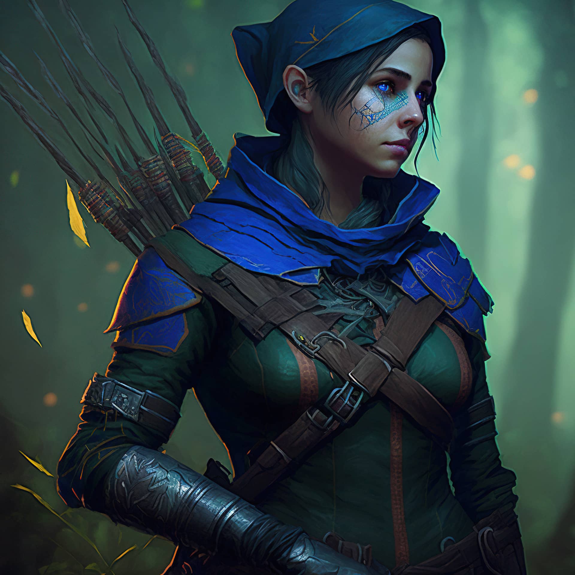 Woman hunter battlefield with bow digital art style illustration painting
