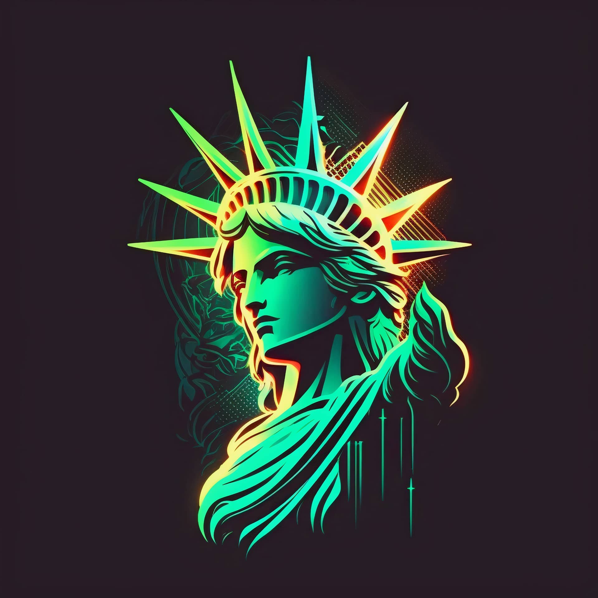 Neon style statue liberty illustration new york excellent picture