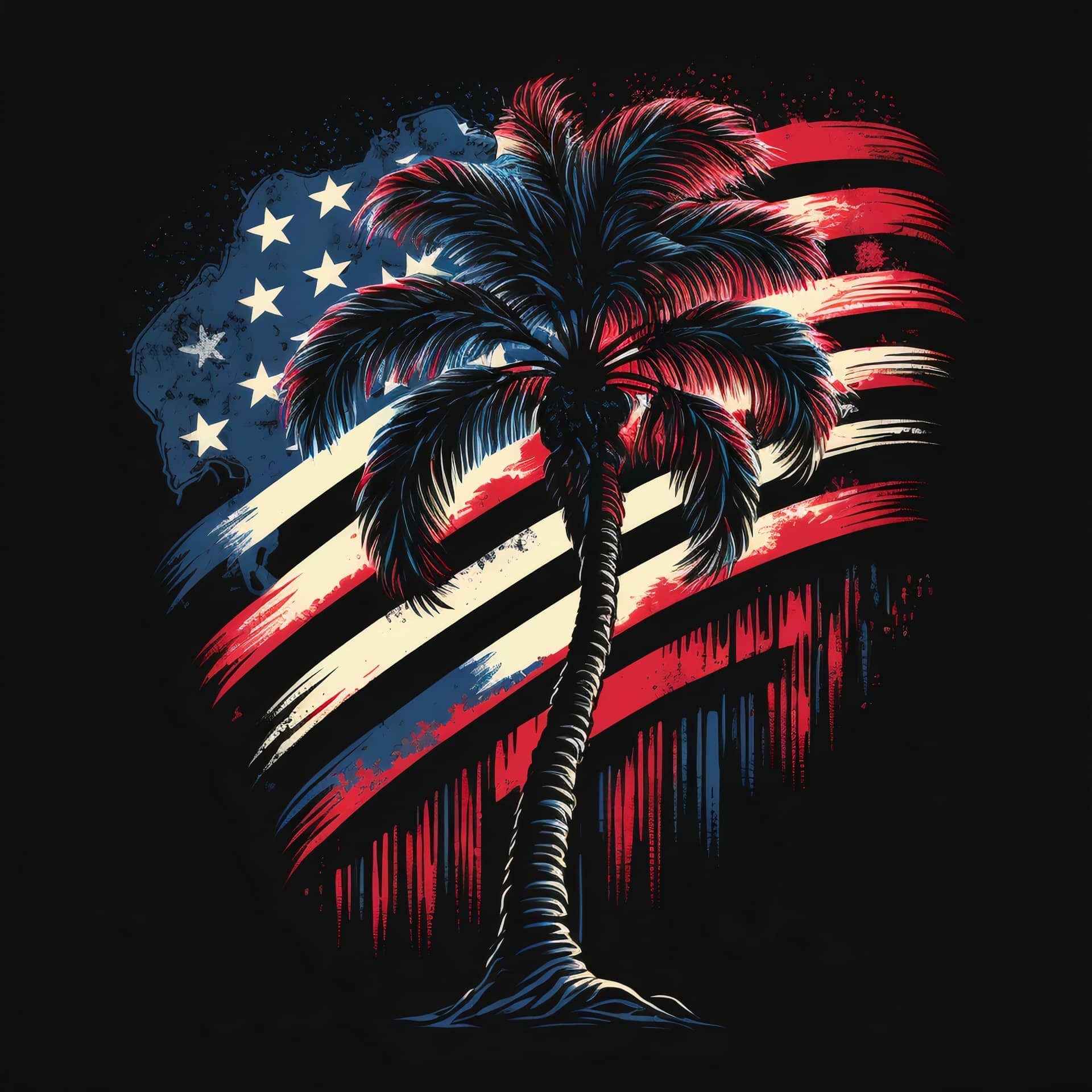 Palm tree design with american flag