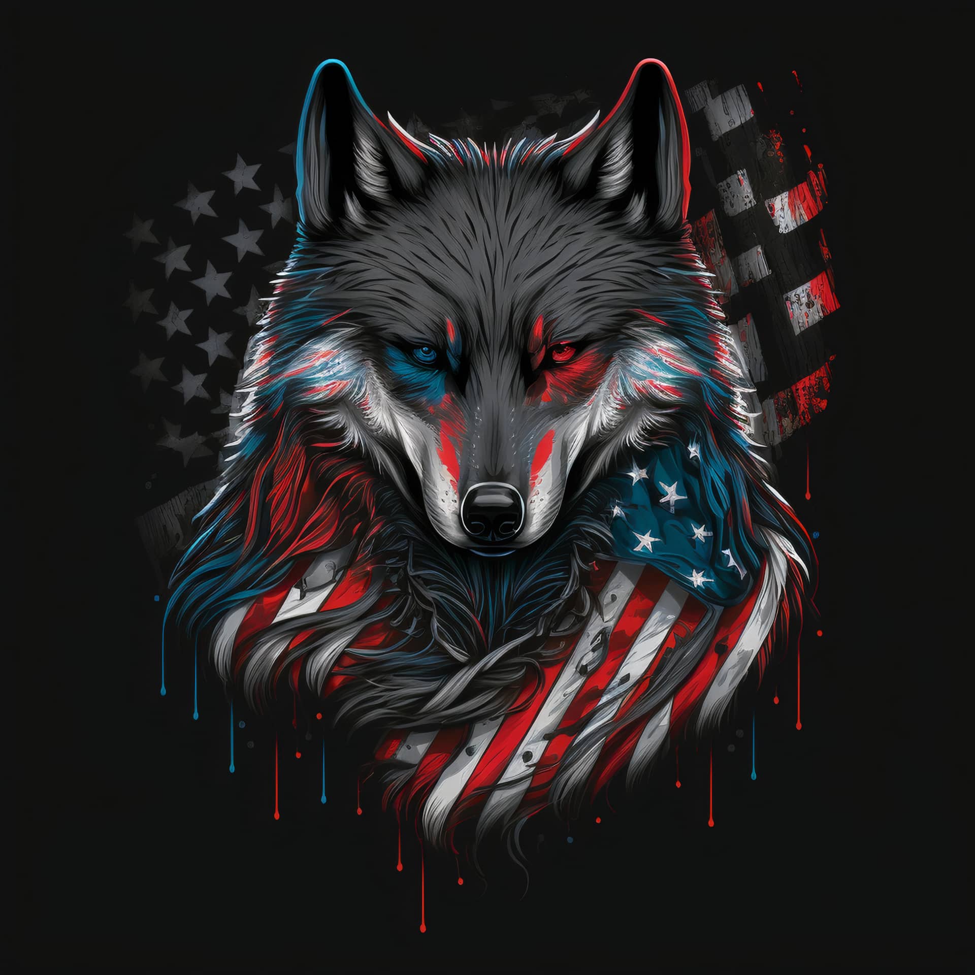 Wolf design with american flag image