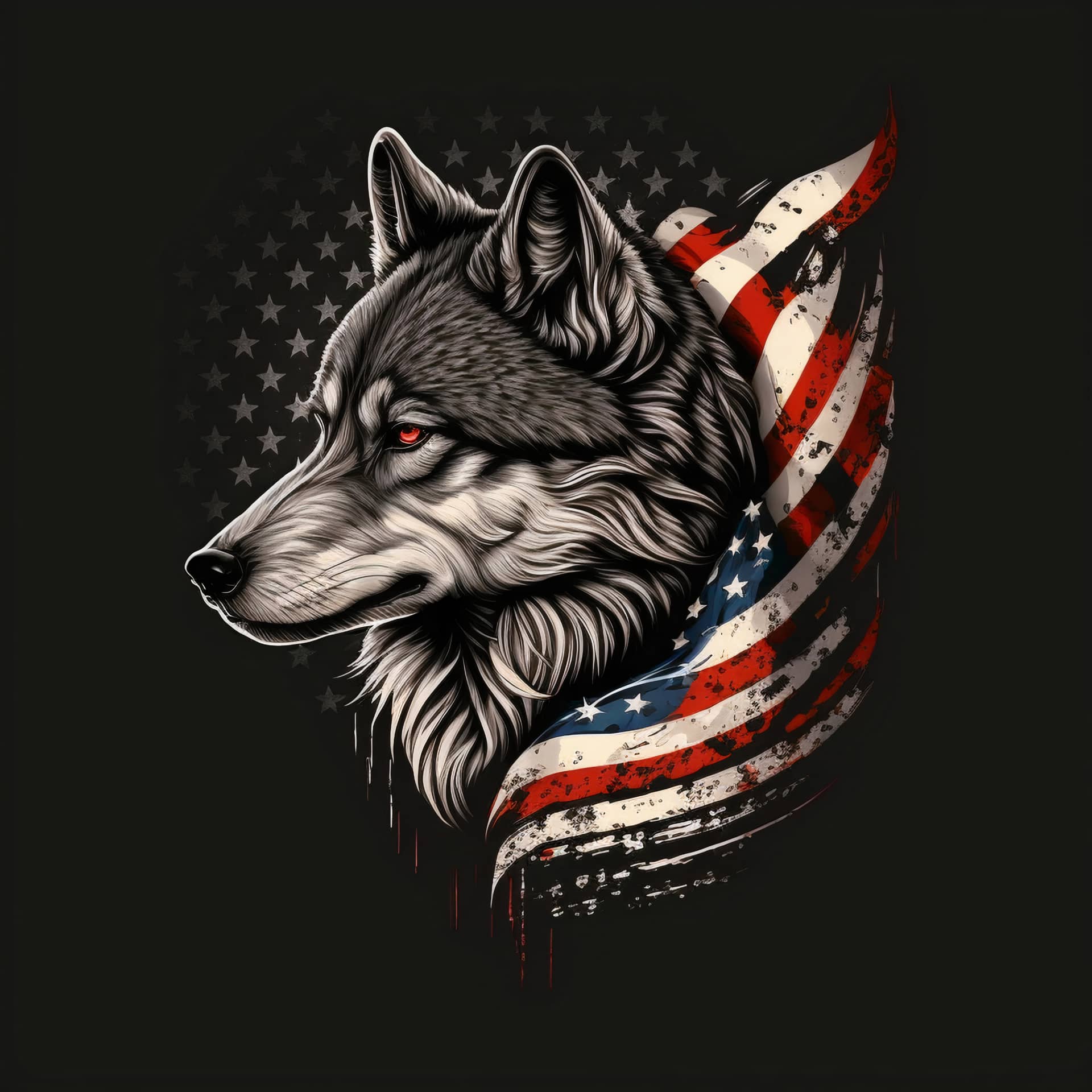Wolf design with american flag